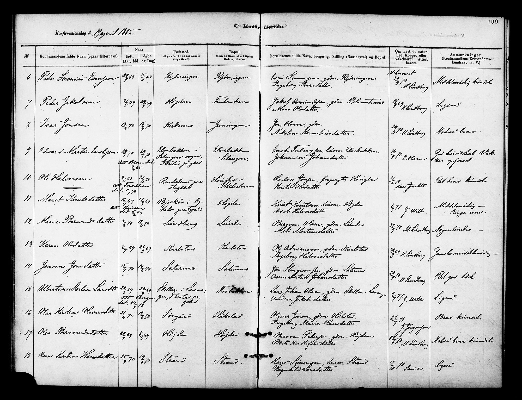 Målselv sokneprestembete, SATØ/S-1311/G/Ga/Gaa/L0009kirke: Parish register (official) no. 9, 1878-1889, p. 109