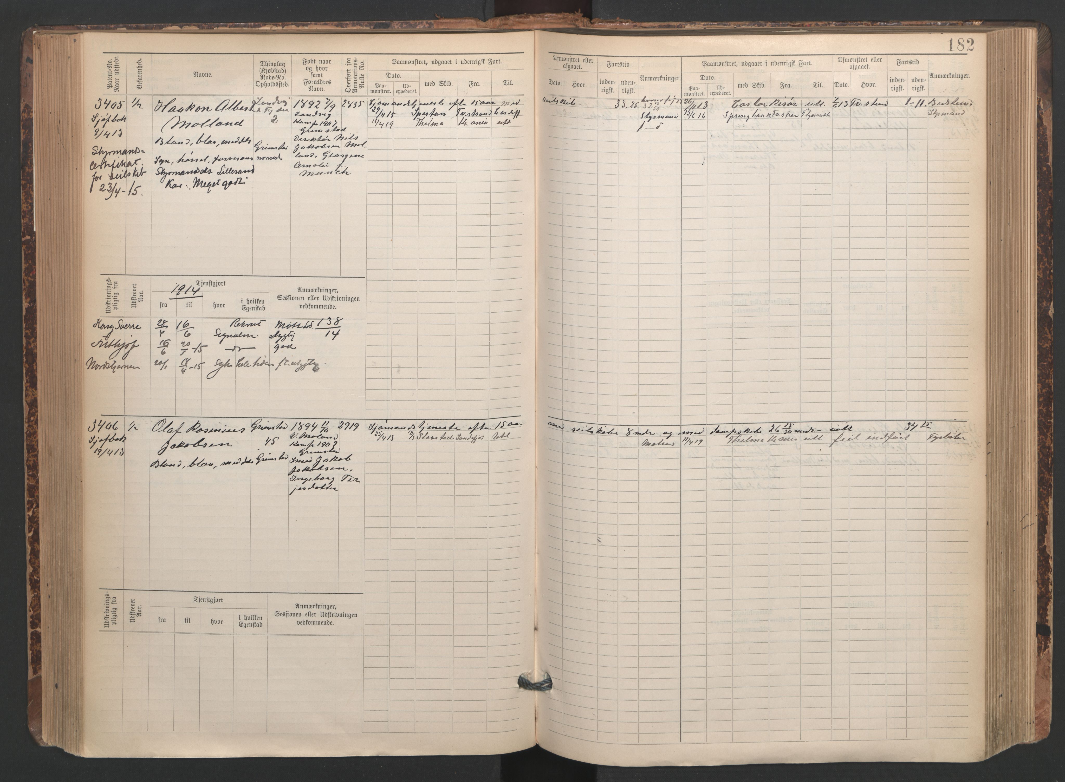 Grimstad mønstringskrets, SAK/2031-0013/F/Fb/L0005: Hovedrulle A nr 3043-3804, F-8, 1900-1948, p. 185