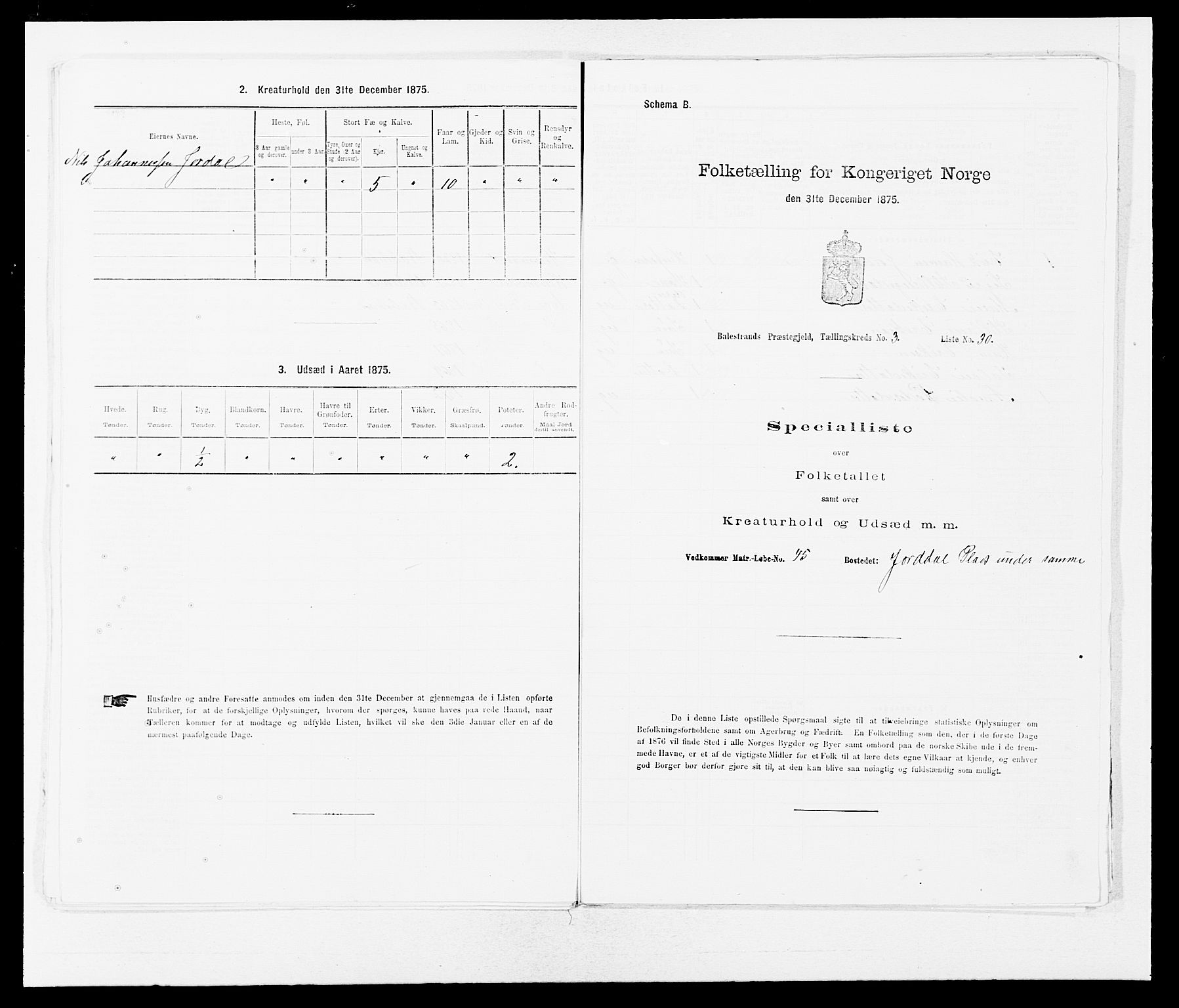 SAB, 1875 census for 1418P Balestrand, 1875, p. 416