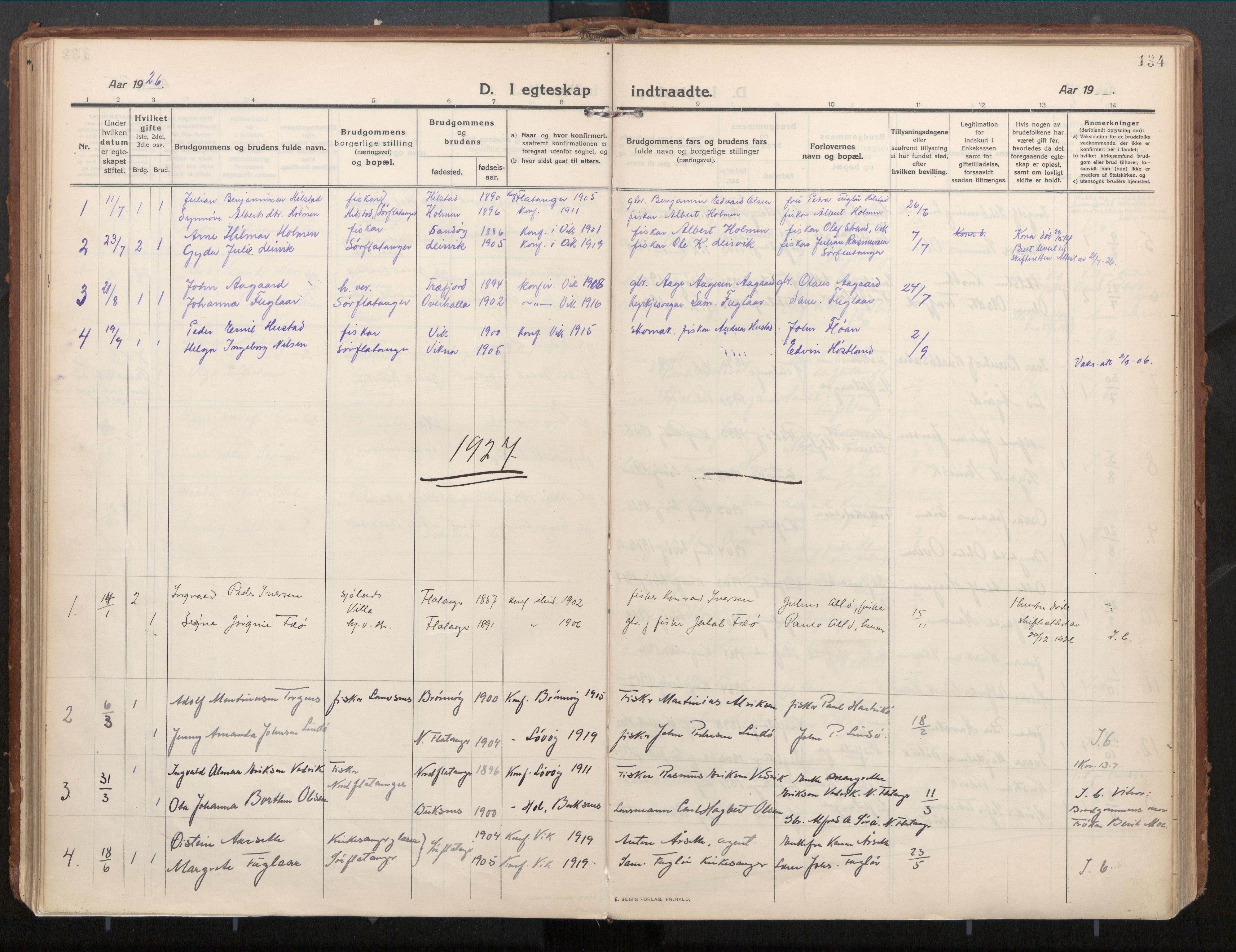 Ministerialprotokoller, klokkerbøker og fødselsregistre - Nord-Trøndelag, AV/SAT-A-1458/771/L0598: Parish register (official) no. 771A05, 1911-1937, p. 134