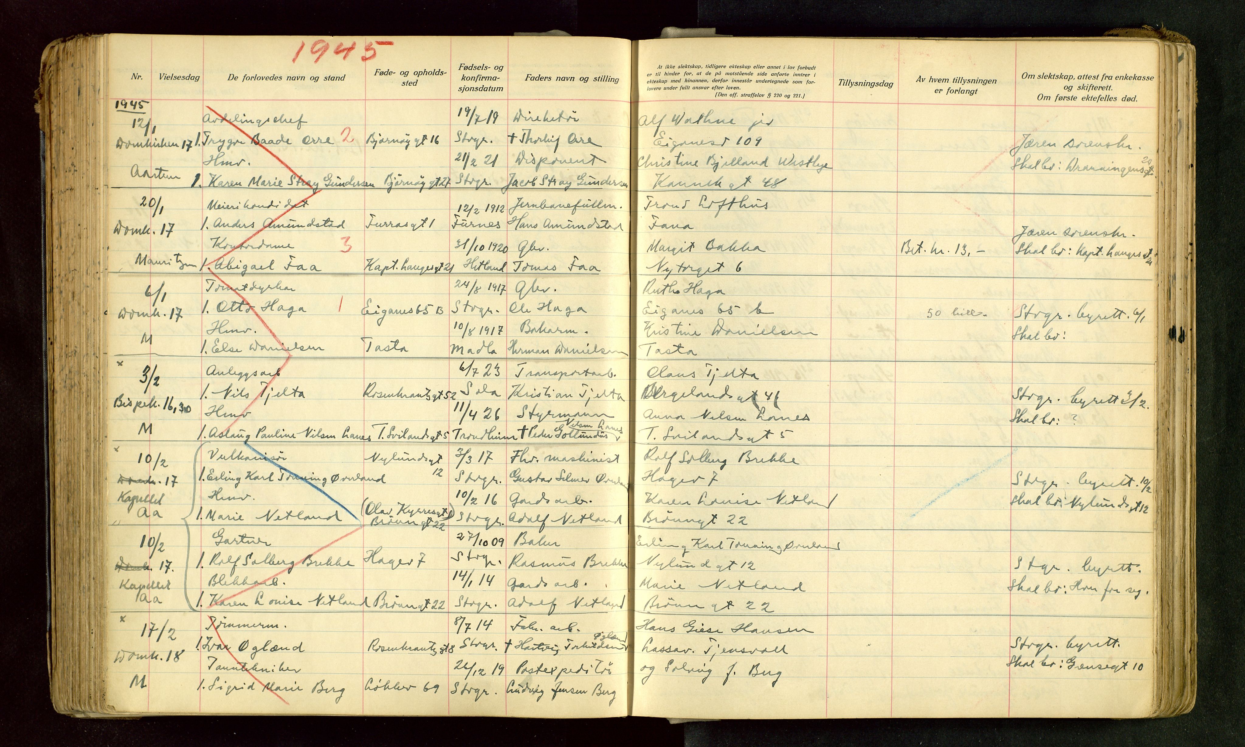 Domkirken sokneprestkontor, AV/SAST-A-101812/001/70/705BA/L0008: Banns register no. 8, 1936-1956