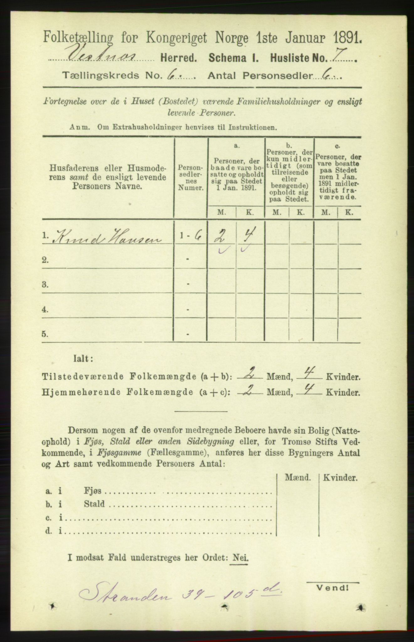 RA, 1891 census for 1535 Vestnes, 1891, p. 2127