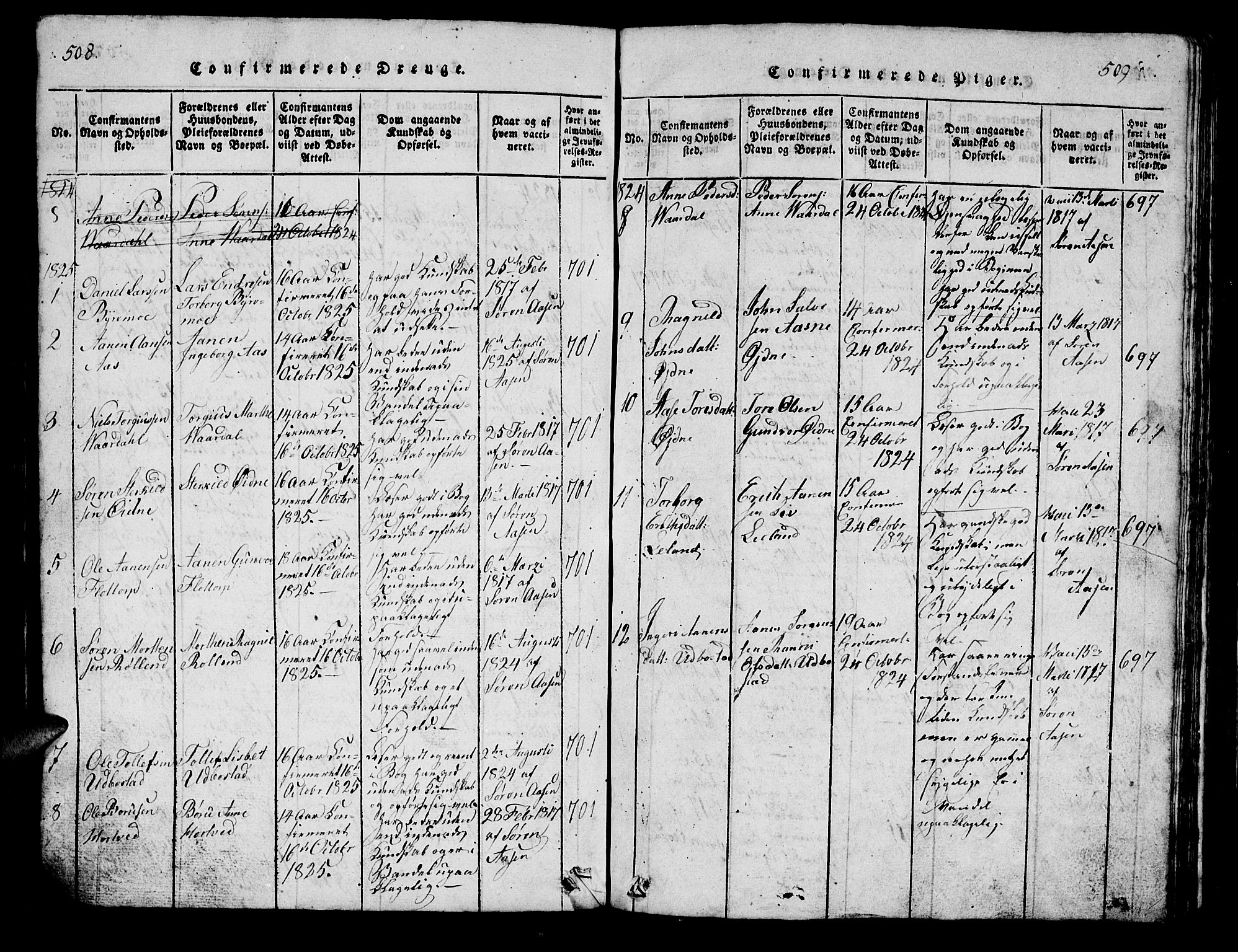 Bjelland sokneprestkontor, AV/SAK-1111-0005/F/Fb/Fbc/L0001: Parish register (copy) no. B 1, 1815-1870, p. 508-509