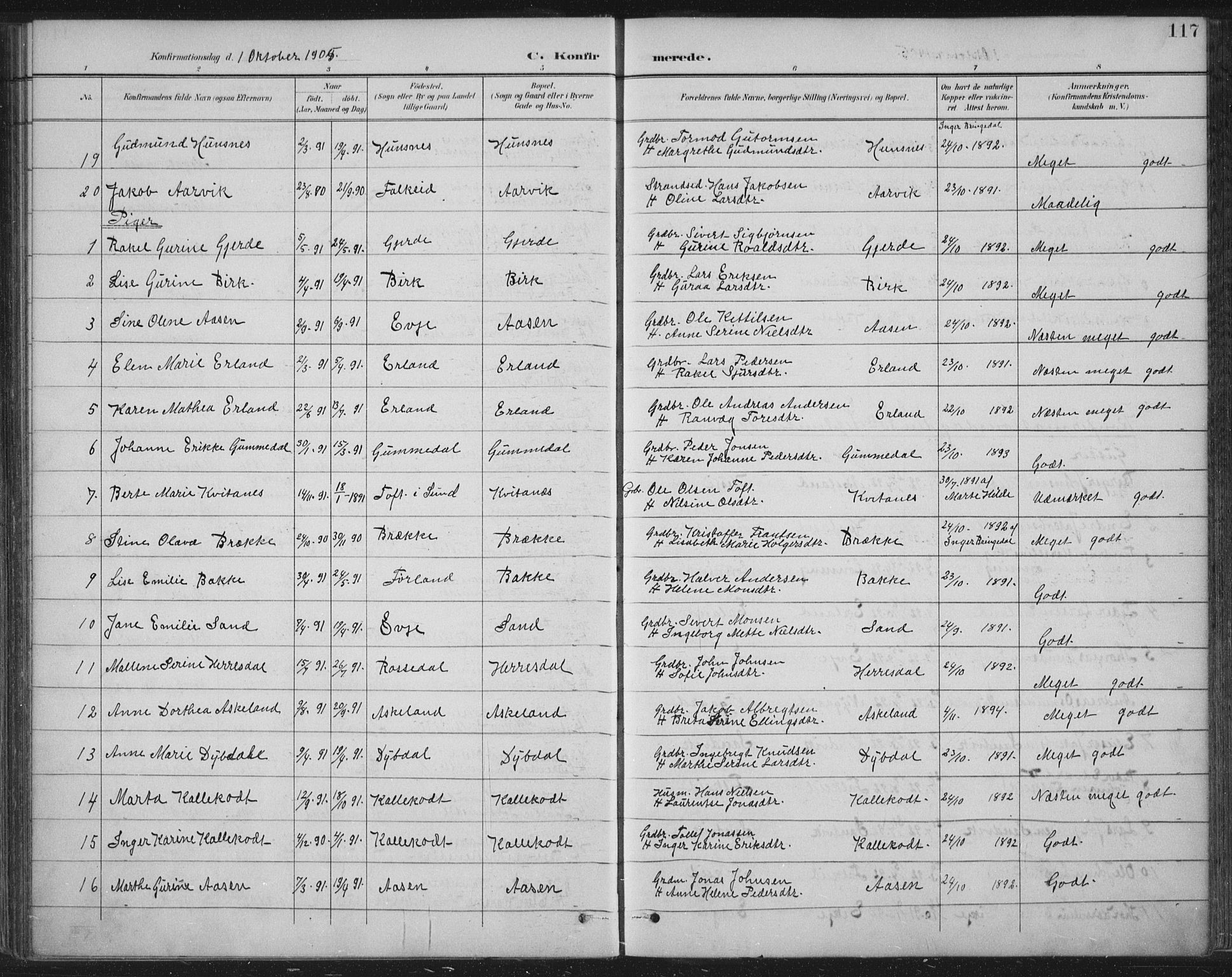 Tysvær sokneprestkontor, AV/SAST-A -101864/H/Ha/Haa/L0008: Parish register (official) no. A 8, 1897-1918, p. 117