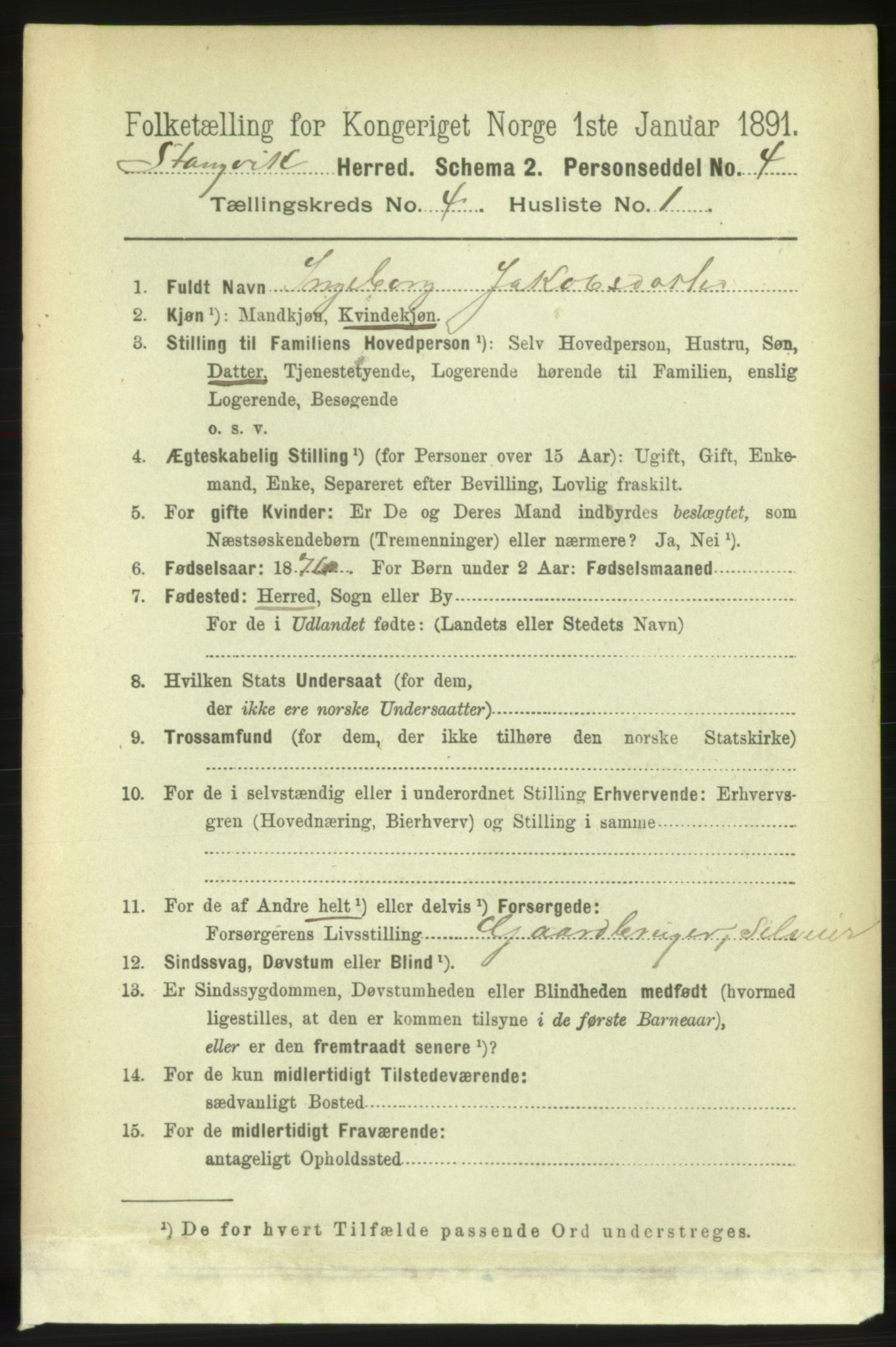 RA, 1891 census for 1564 Stangvik, 1891, p. 1577