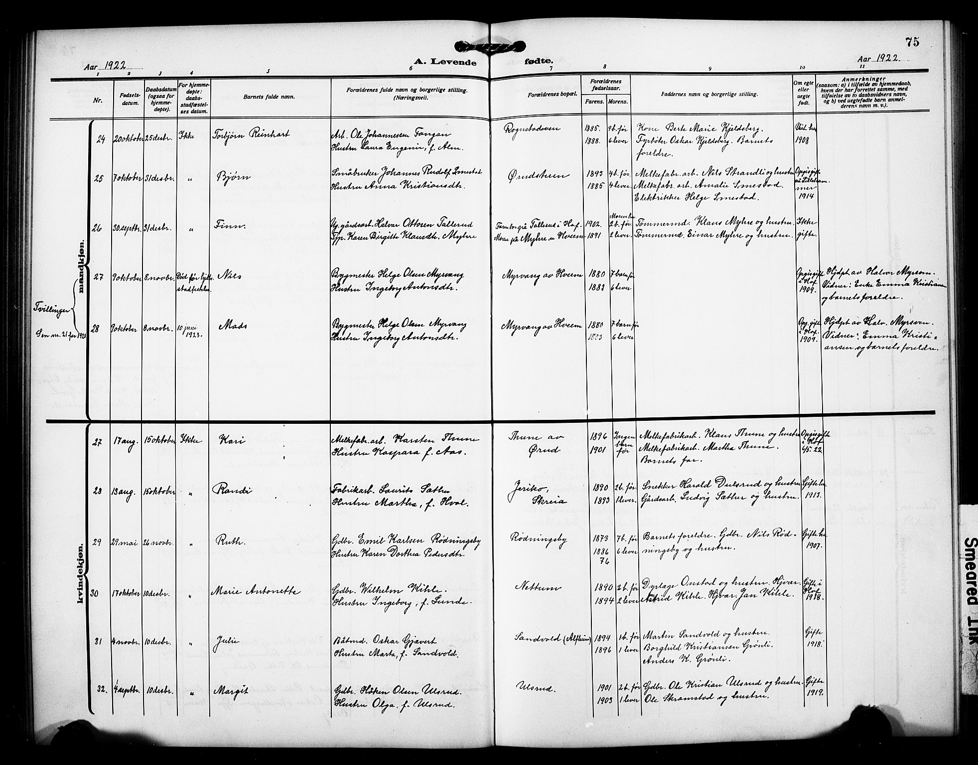 Østre Toten prestekontor, AV/SAH-PREST-104/H/Ha/Hab/L0008: Parish register (copy) no. 8, 1913-1929, p. 75