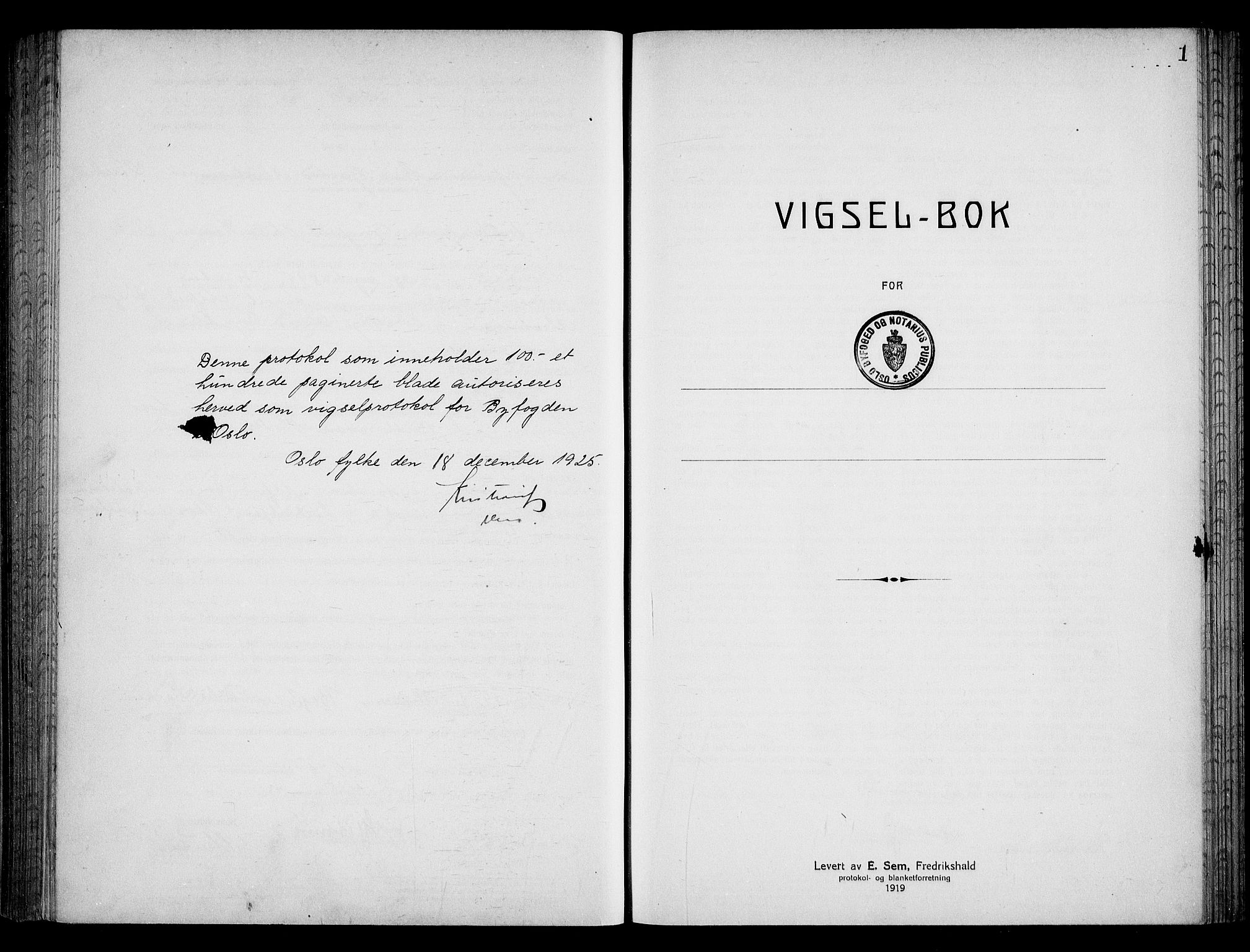Oslo byfogd avd. I, SAO/A-10220/L/Lb/Lbb/L0017: Notarialprotokoll, rekke II: Vigsler, 1924-1926, p. 1a