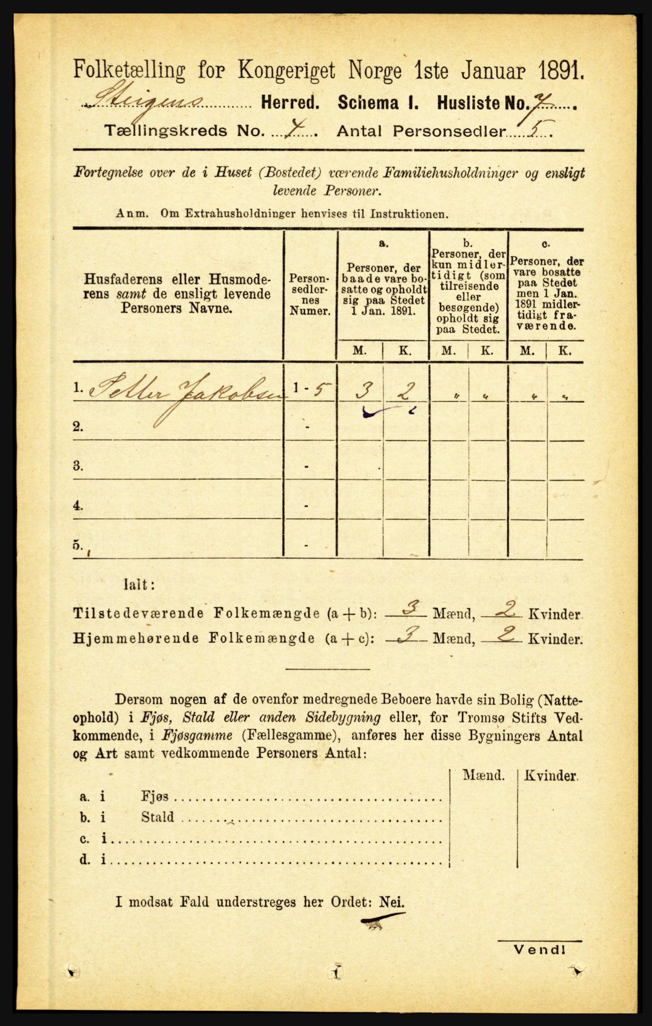 RA, 1891 census for 1848 Steigen, 1891, p. 1399