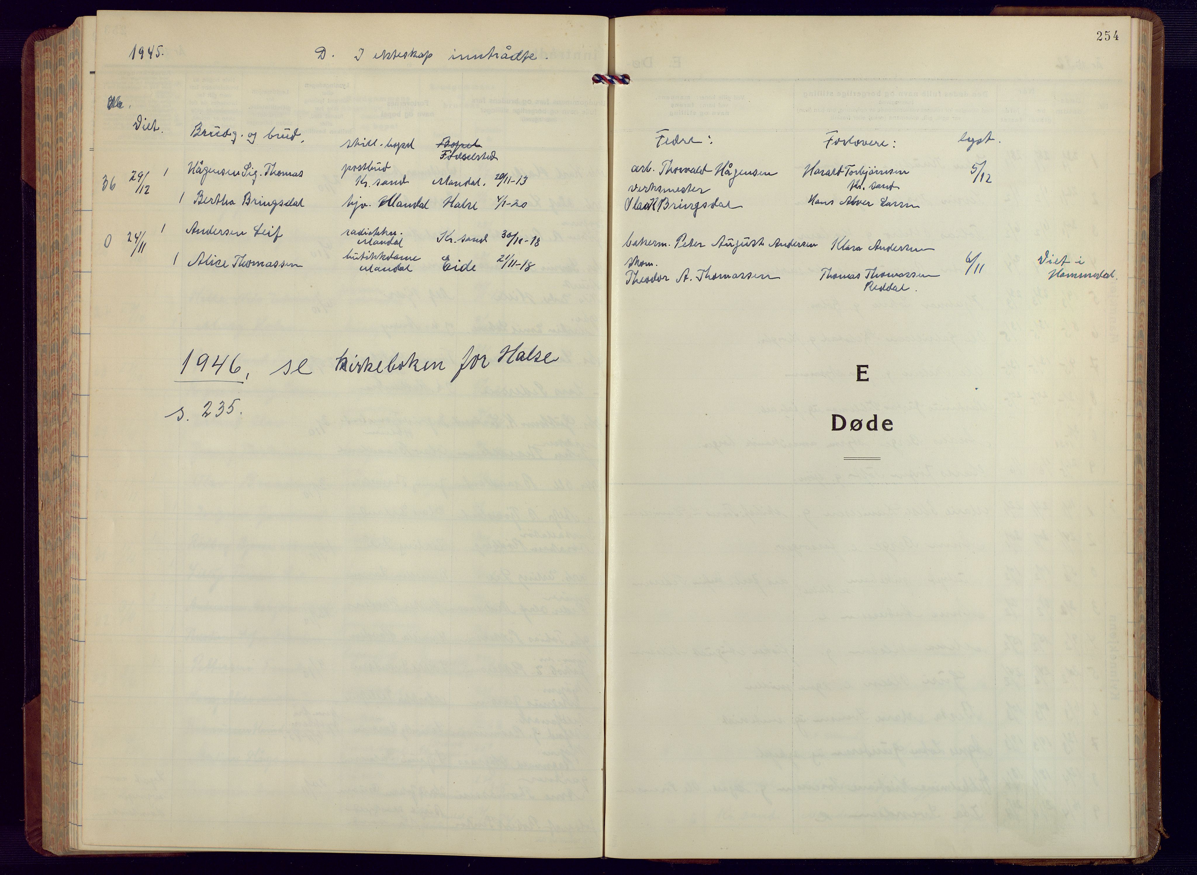 Mandal sokneprestkontor, SAK/1111-0030/F/Fb/Fbc/L0002: Parish register (copy) no. B 2, 1931-1949, p. 254