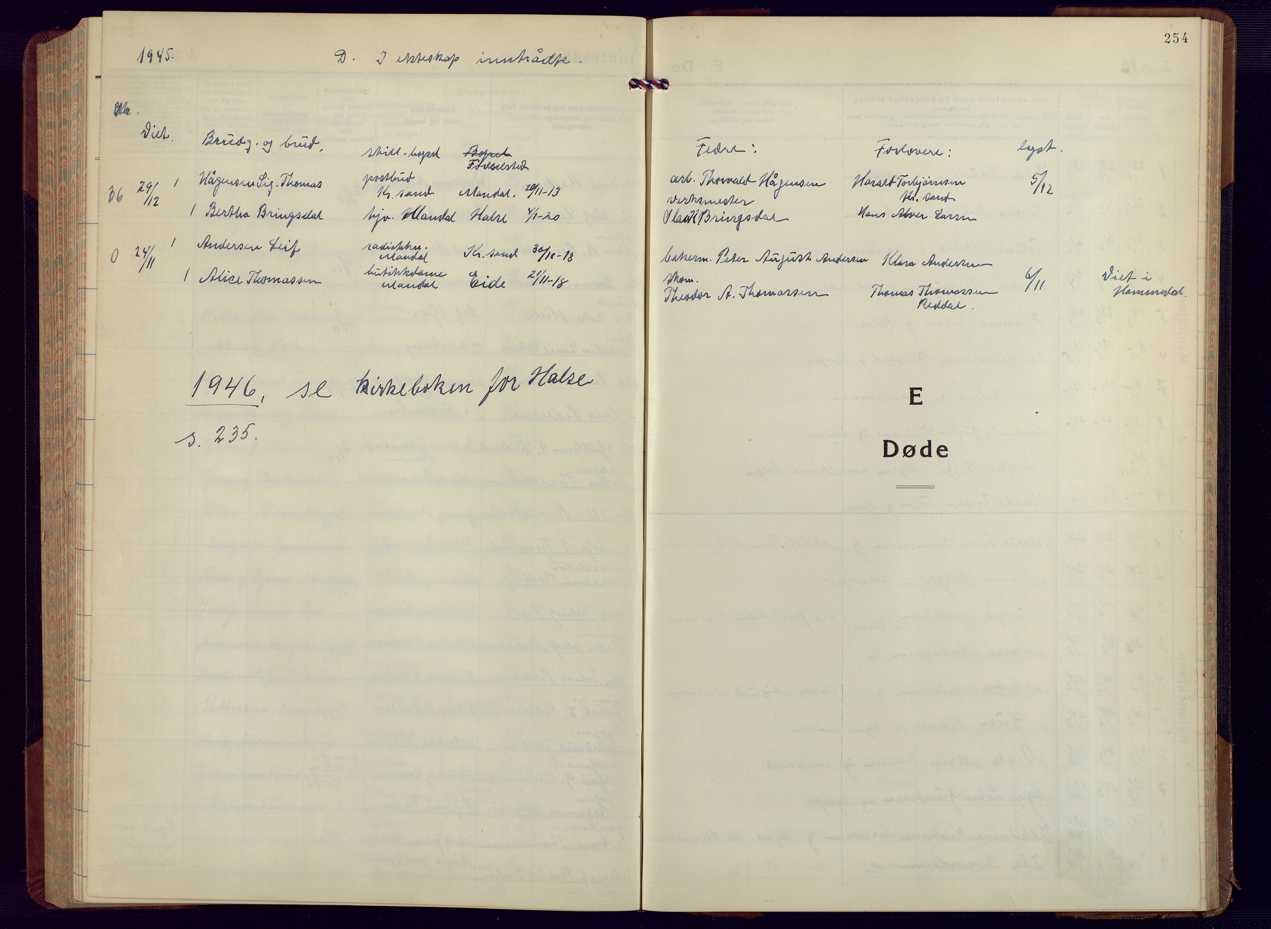 Mandal sokneprestkontor, AV/SAK-1111-0030/F/Fb/Fbc/L0002: Parish register (copy) no. B 2, 1931-1949, p. 254