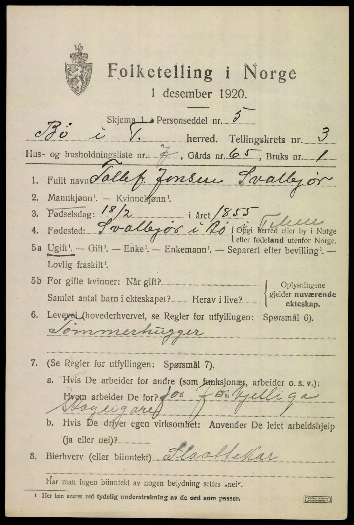 SAKO, 1920 census for Bø (Telemark), 1920, p. 2734