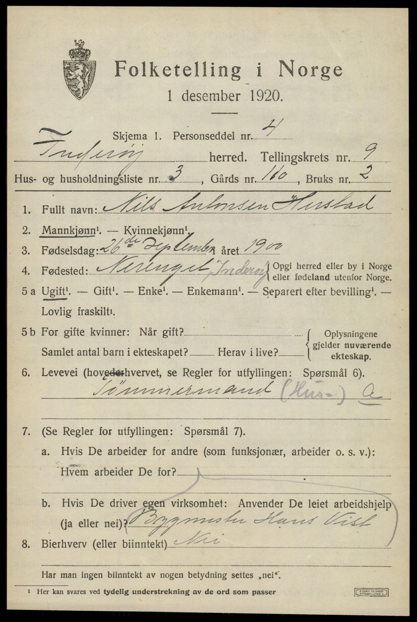 SAT, 1920 census for Inderøy, 1920, p. 6053