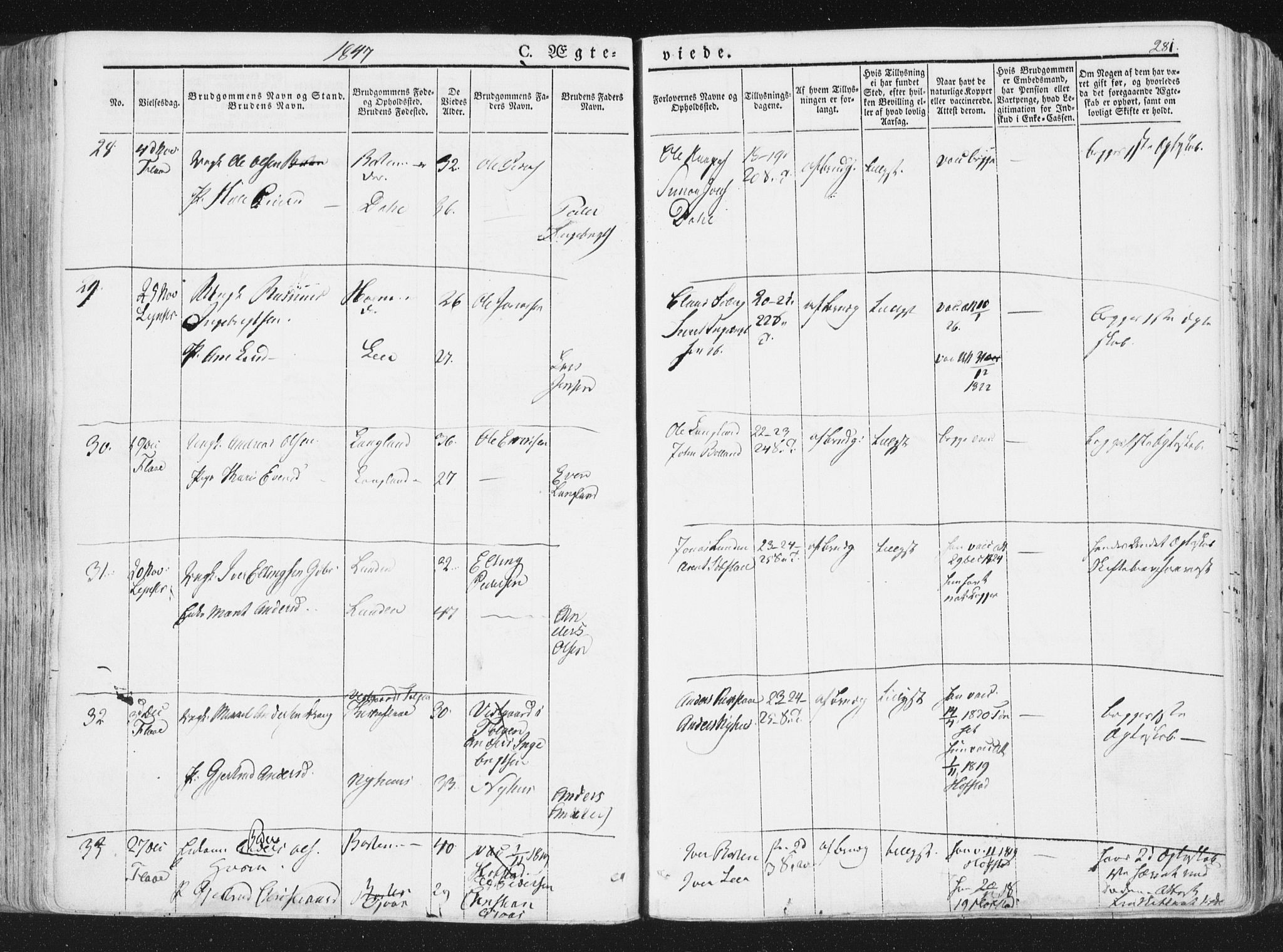 Ministerialprotokoller, klokkerbøker og fødselsregistre - Sør-Trøndelag, AV/SAT-A-1456/691/L1074: Parish register (official) no. 691A06, 1842-1852, p. 281