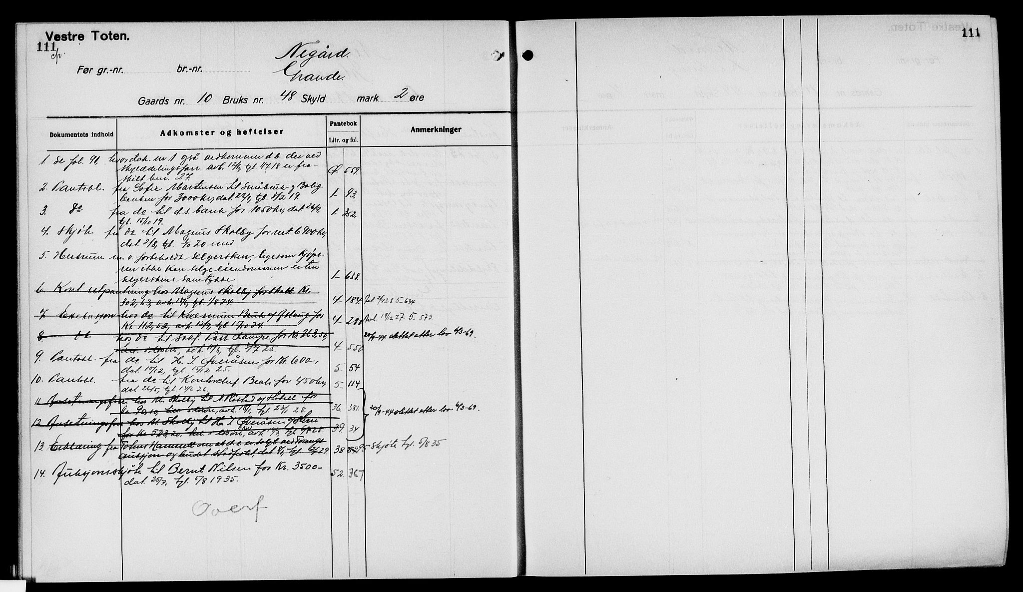 Toten tingrett, AV/SAH-TING-006/H/Ha/Haa/L0040: Mortgage register no. 40, 1925, p. 111