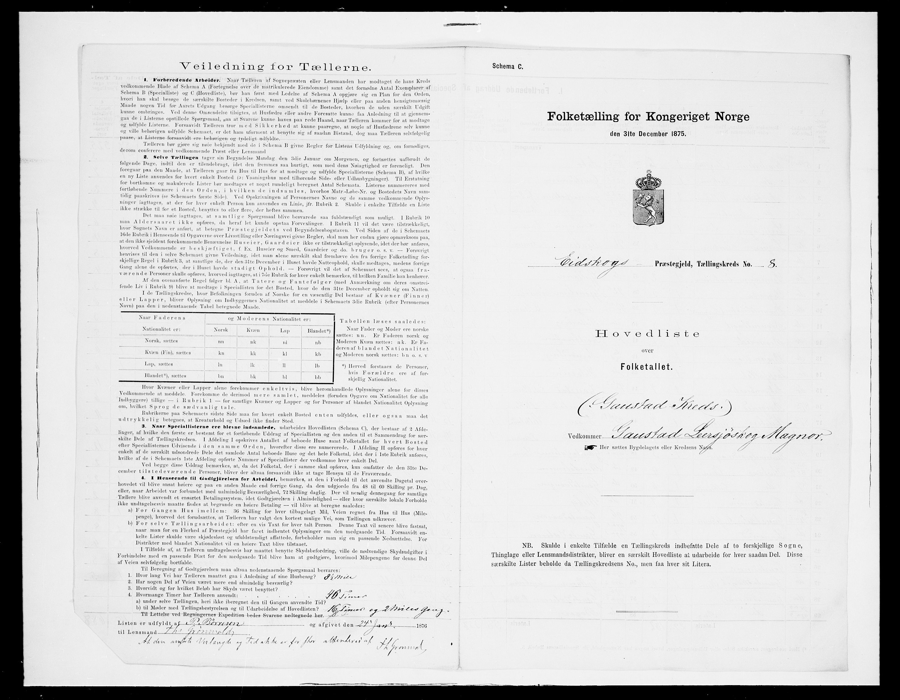 SAH, 1875 census for 0420P Eidskog, 1875, p. 46