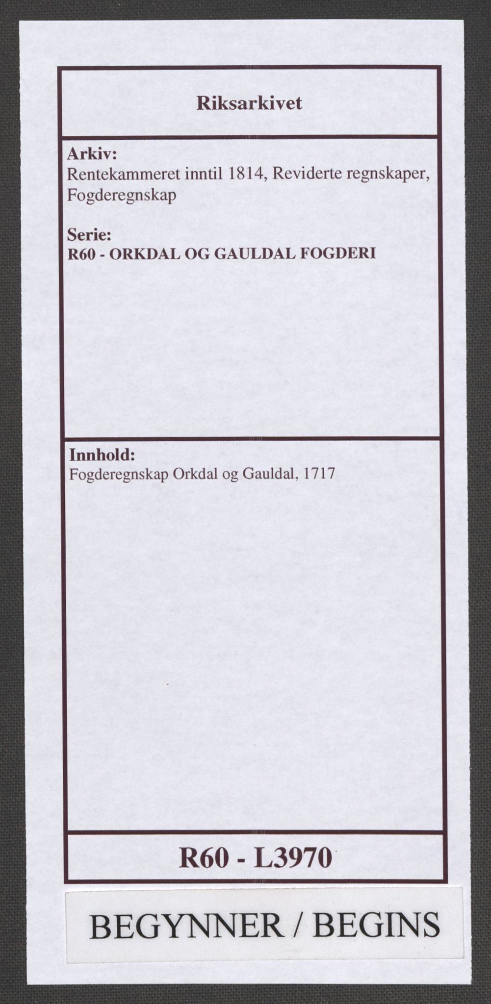 Rentekammeret inntil 1814, Reviderte regnskaper, Fogderegnskap, AV/RA-EA-4092/R60/L3970: Fogderegnskap Orkdal og Gauldal, 1717, p. 1