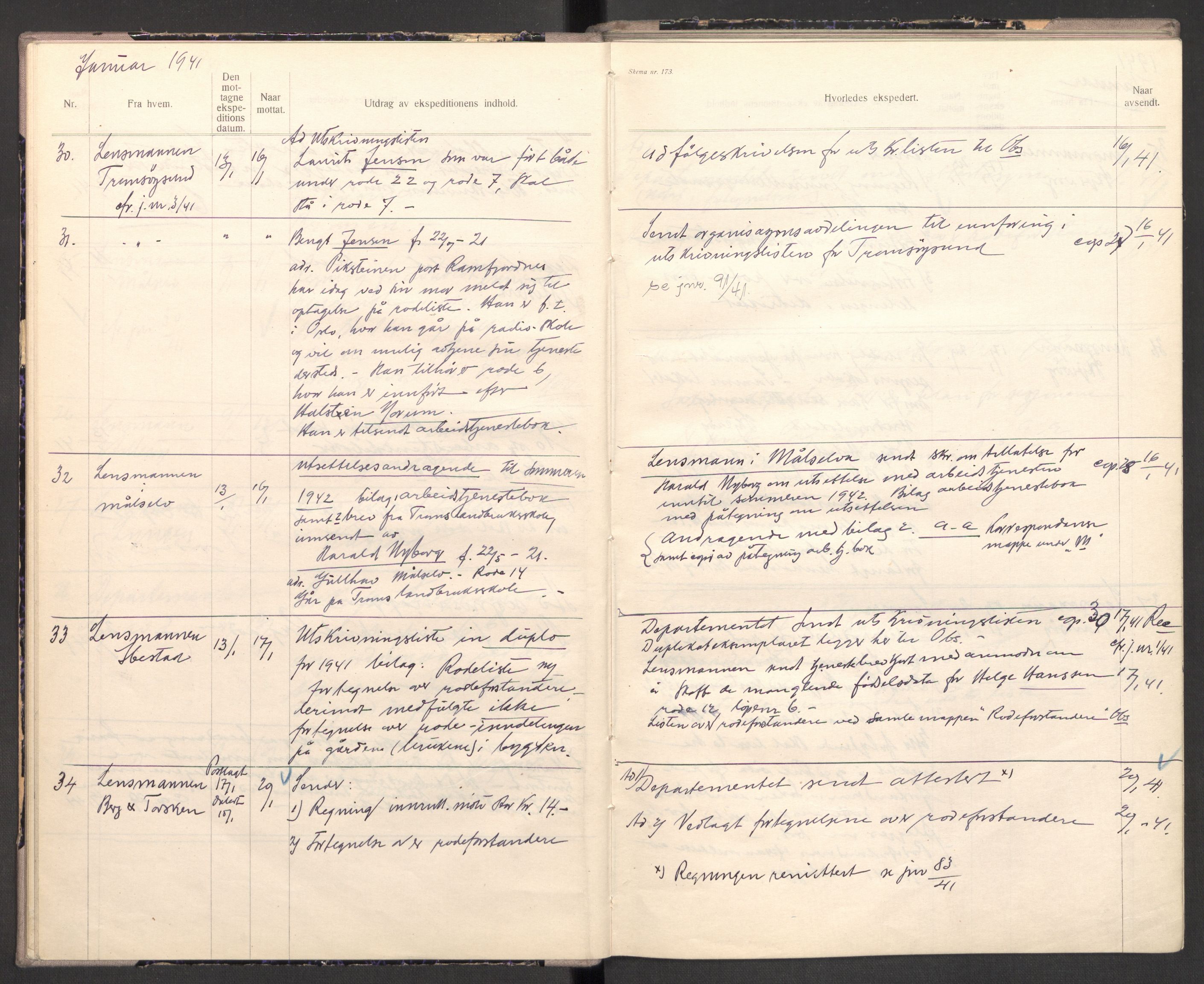 Norges arbeidstjeneste, AV/RA-S-5014/C/Ca/L0001: Journal for utskrivning Nordland og Troms, 1940-1942, p. 20