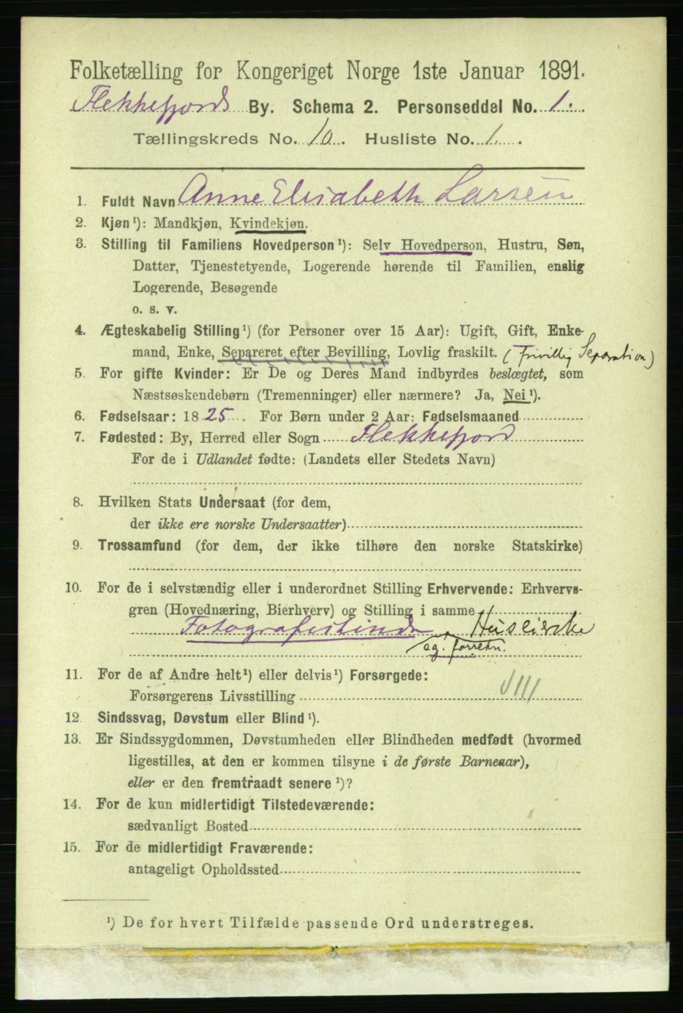 RA, 1891 census for 1004 Flekkefjord, 1891, p. 1537