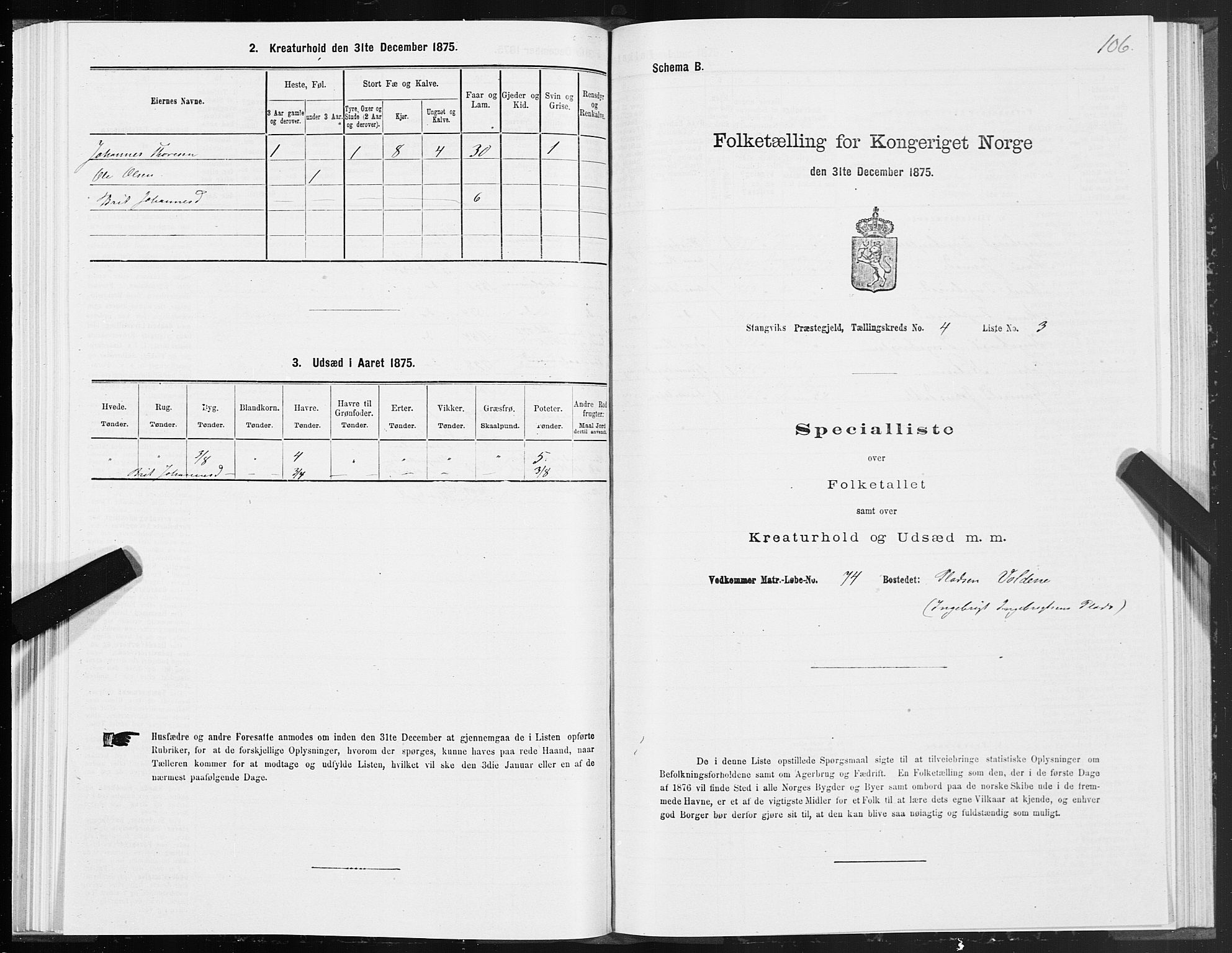 SAT, 1875 census for 1564P Stangvik, 1875, p. 2106