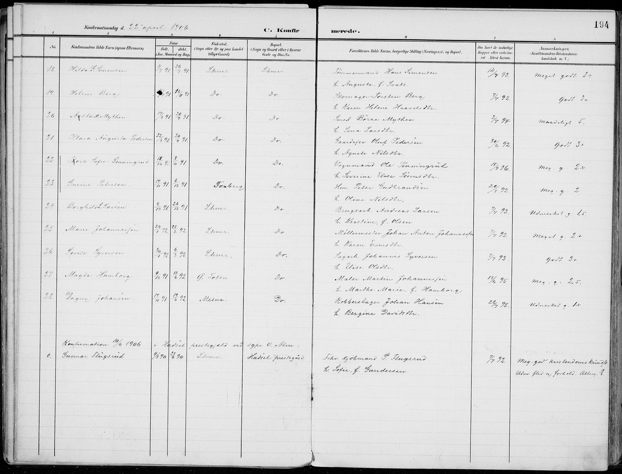 Lillehammer prestekontor, SAH/PREST-088/H/Ha/Haa/L0001: Parish register (official) no. 1, 1901-1916, p. 194