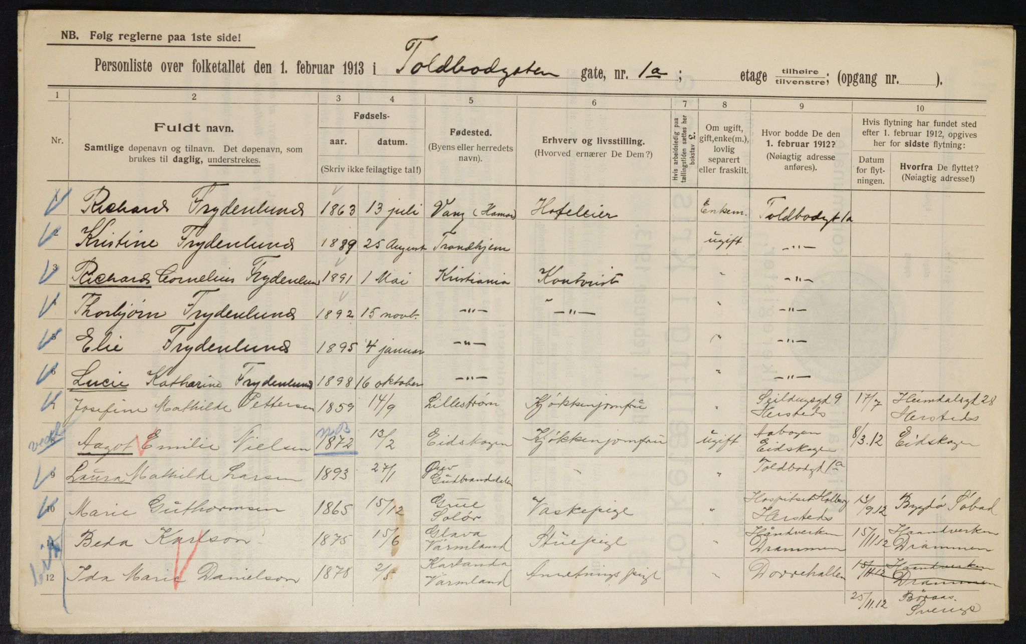 OBA, Municipal Census 1913 for Kristiania, 1913, p. 113097