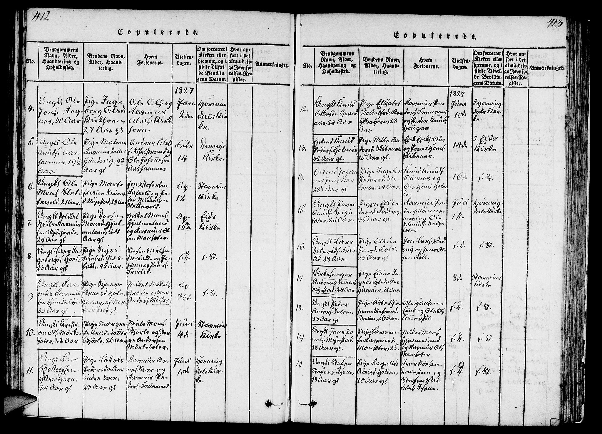 Eid sokneprestembete, AV/SAB-A-82301/H/Haa/Haaa/L0005: Parish register (official) no. A 5, 1816-1830, p. 412-413