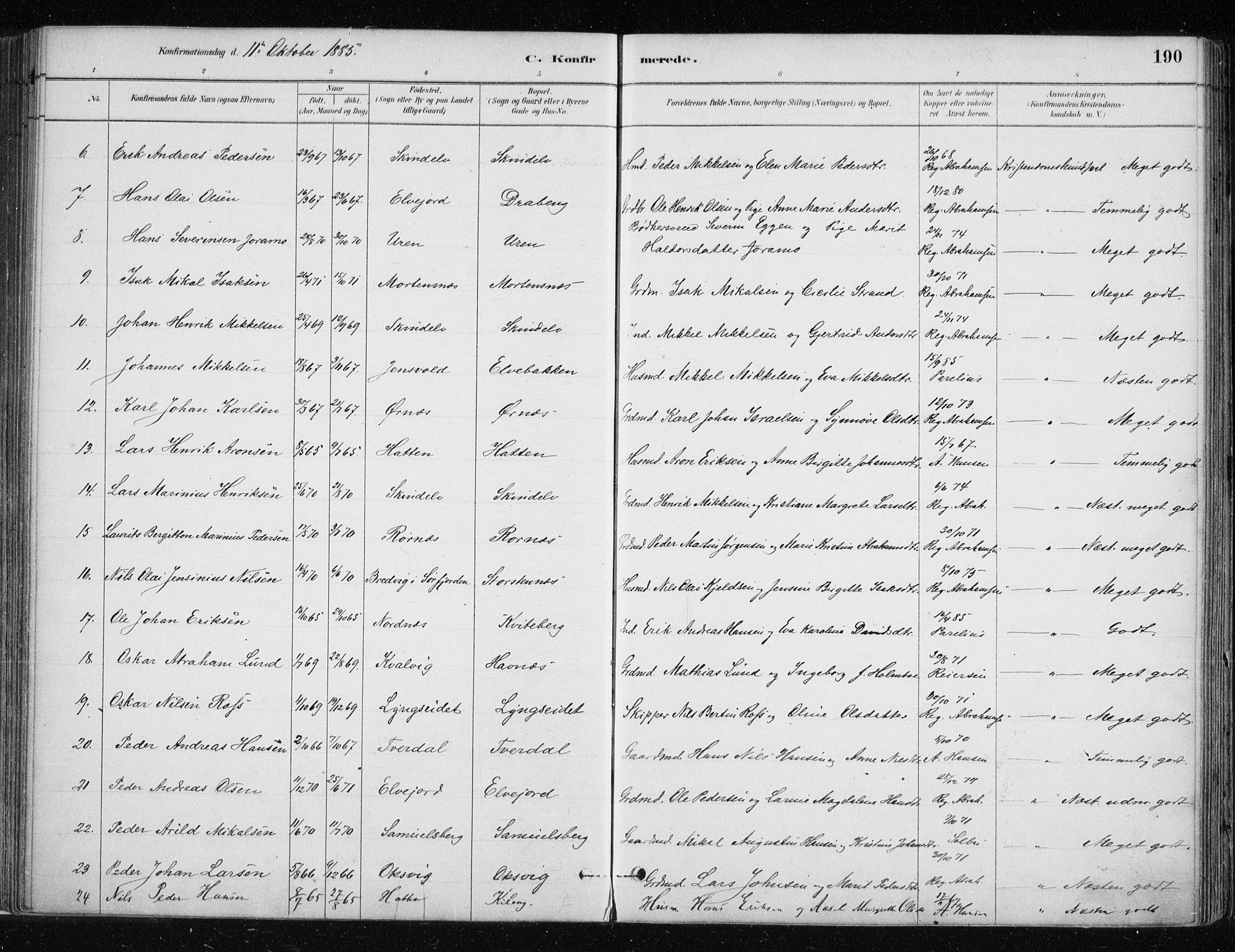 Lyngen sokneprestembete, SATØ/S-1289/H/He/Hea/L0007kirke: Parish register (official) no. 7, 1879-1890, p. 190
