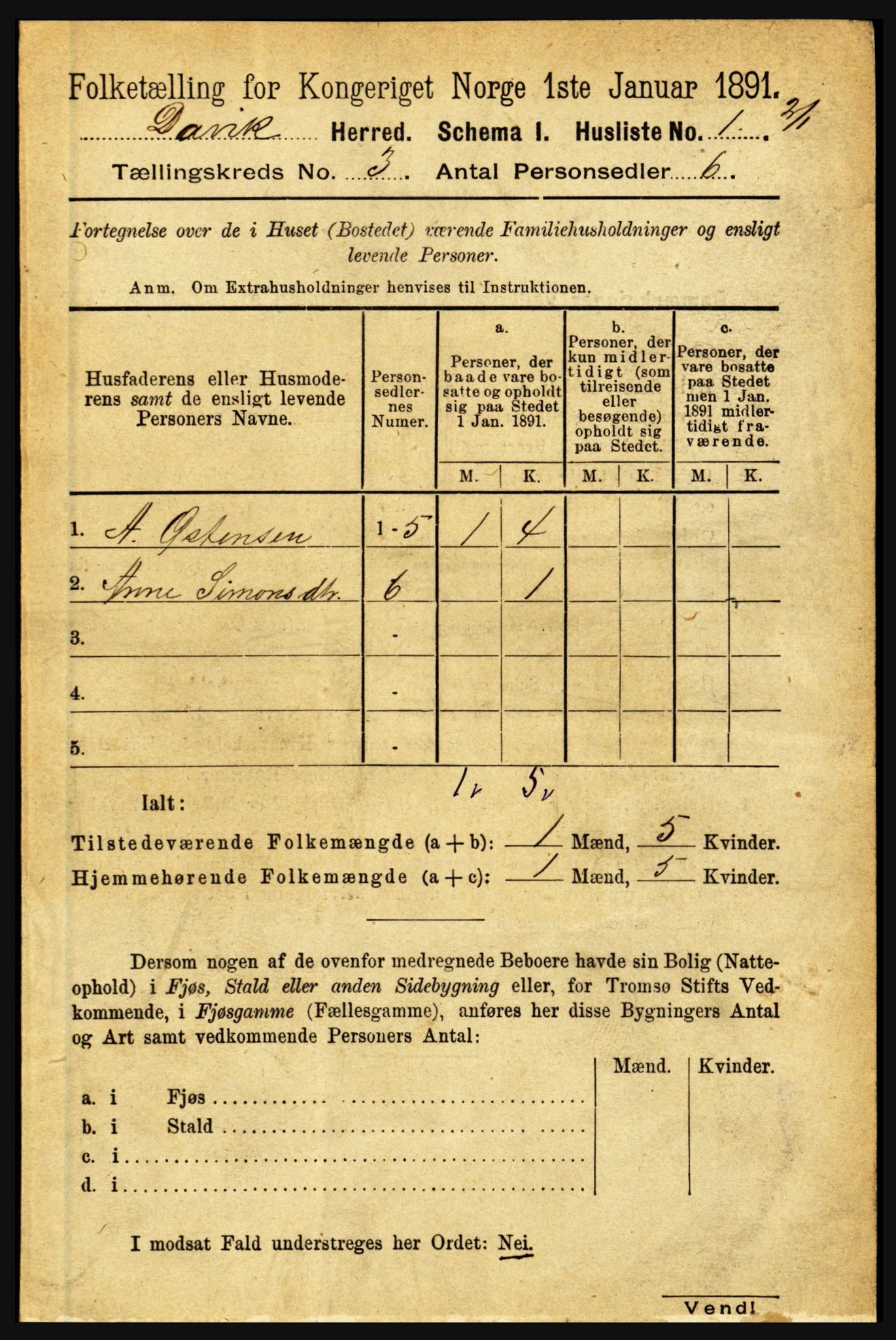 RA, 1891 census for 1442 Davik, 1891, p. 930