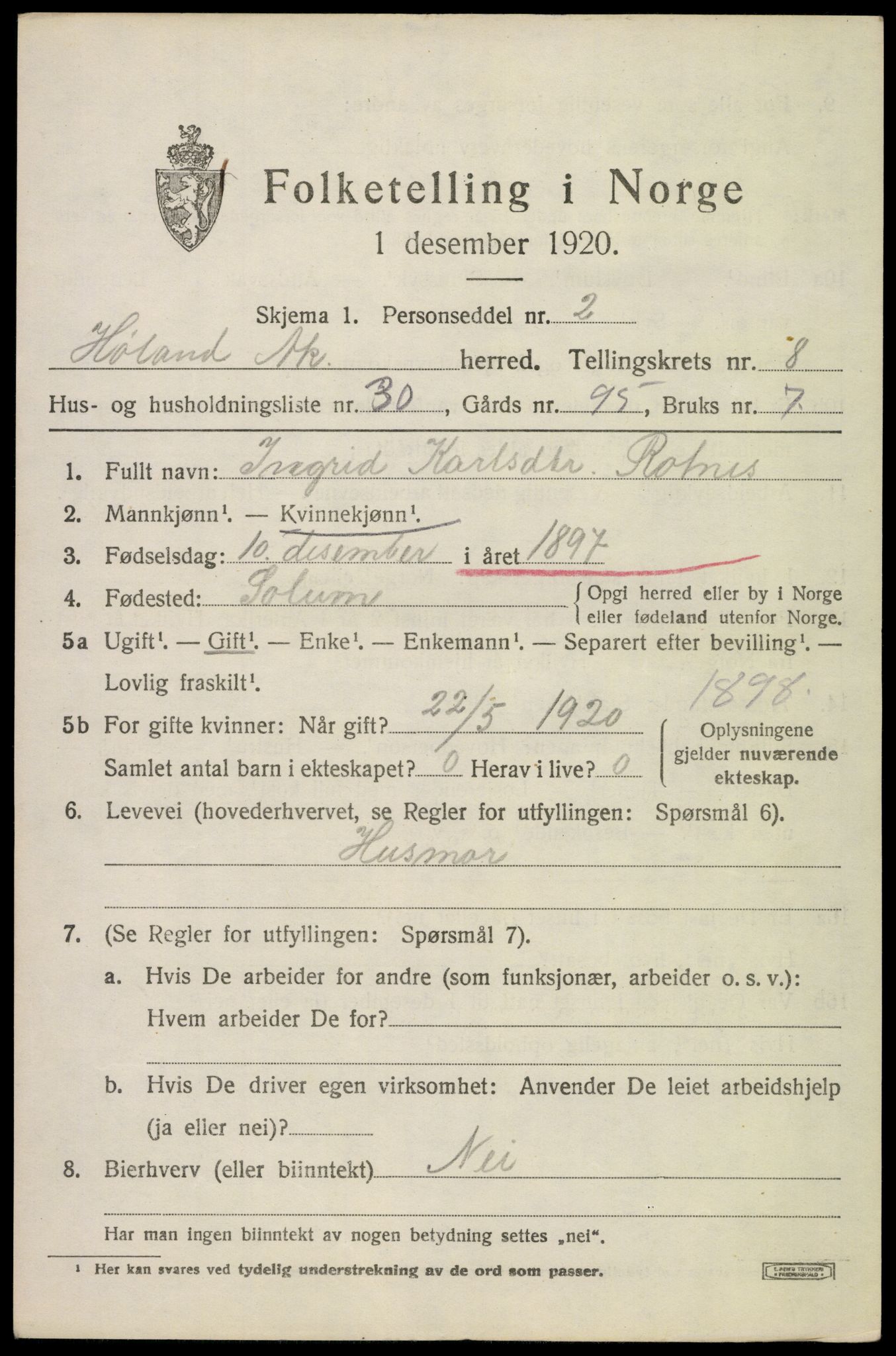 SAO, 1920 census for Høland, 1920, p. 10011