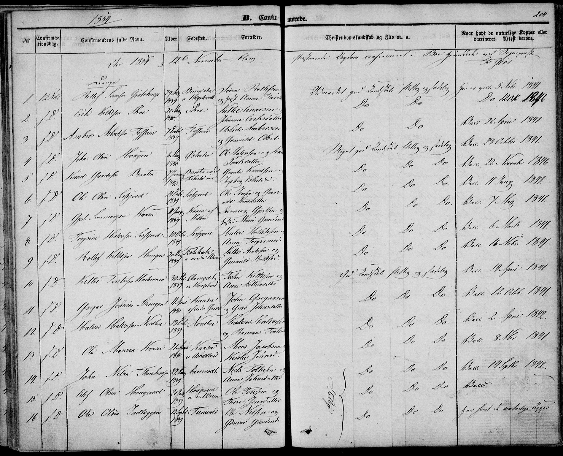 Bø kirkebøker, SAKO/A-257/F/Fa/L0008: Parish register (official) no. 8, 1849-1861, p. 204