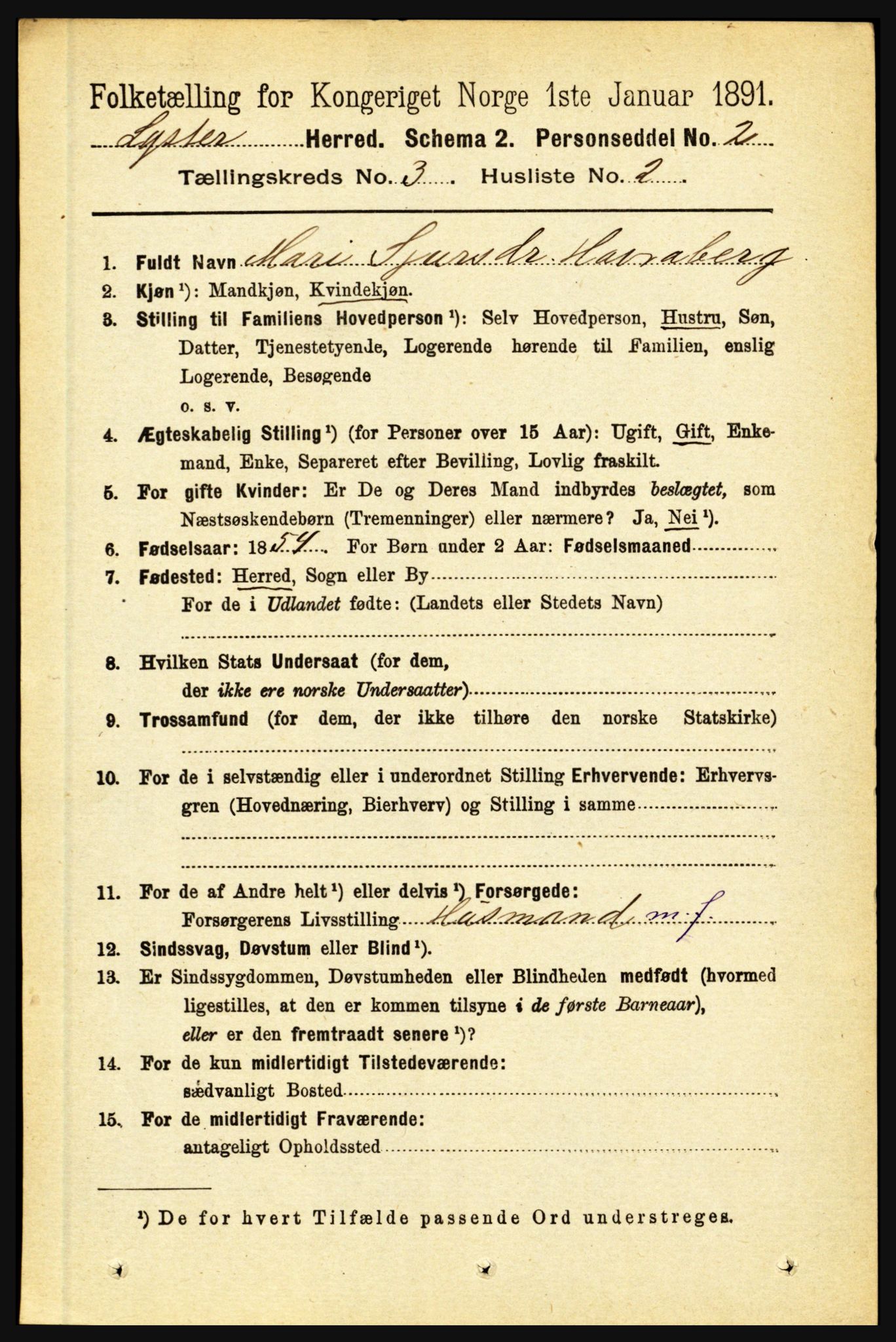 RA, 1891 census for 1426 Luster, 1891, p. 1157