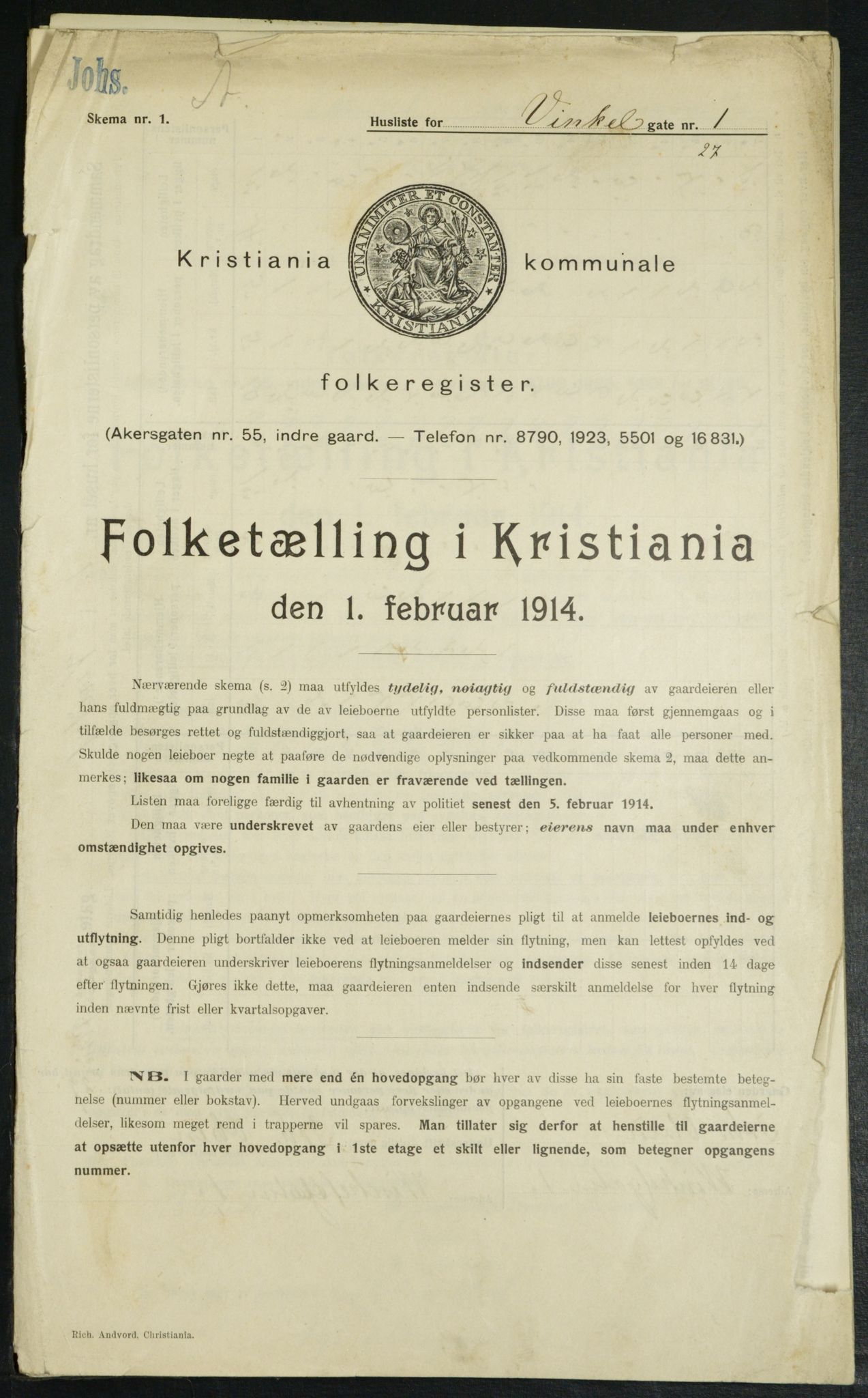 OBA, Municipal Census 1914 for Kristiania, 1914, p. 124760