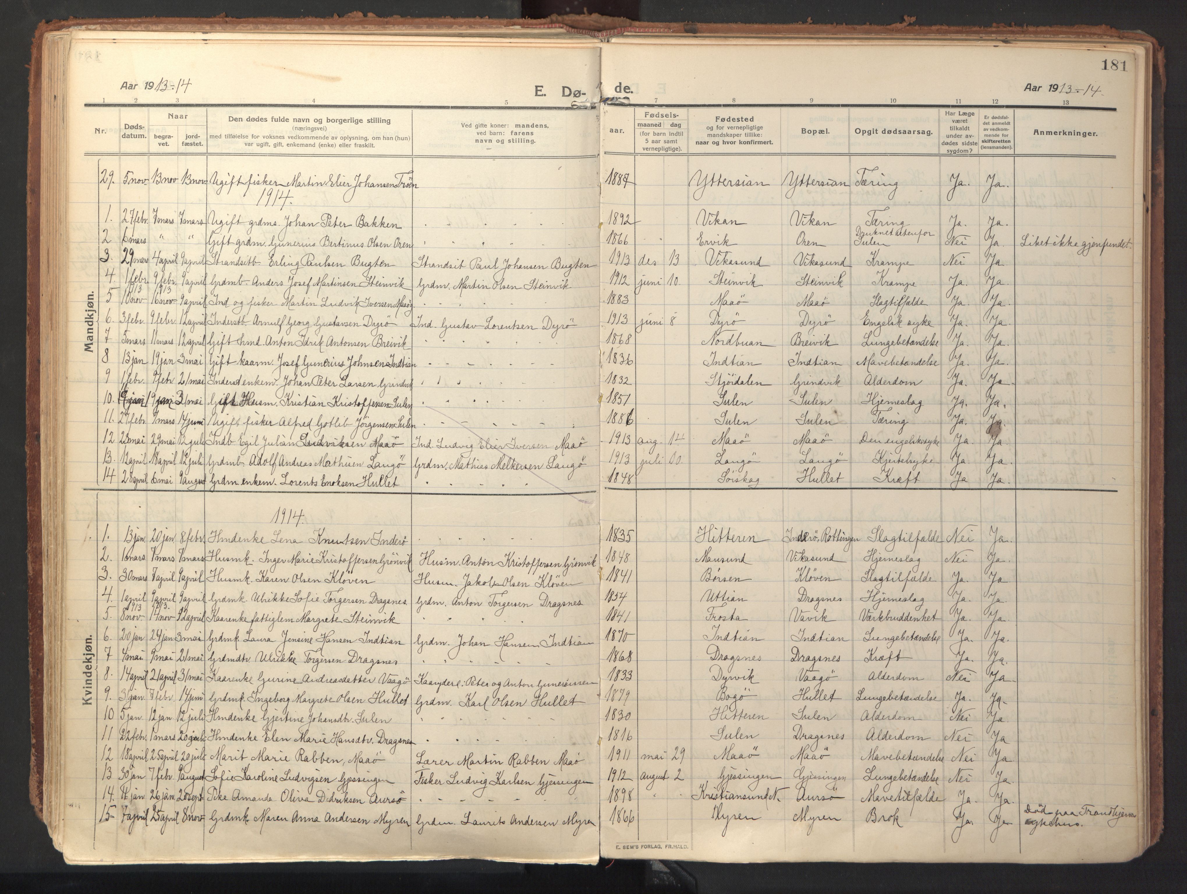 Ministerialprotokoller, klokkerbøker og fødselsregistre - Sør-Trøndelag, SAT/A-1456/640/L0581: Parish register (official) no. 640A06, 1910-1924, p. 181
