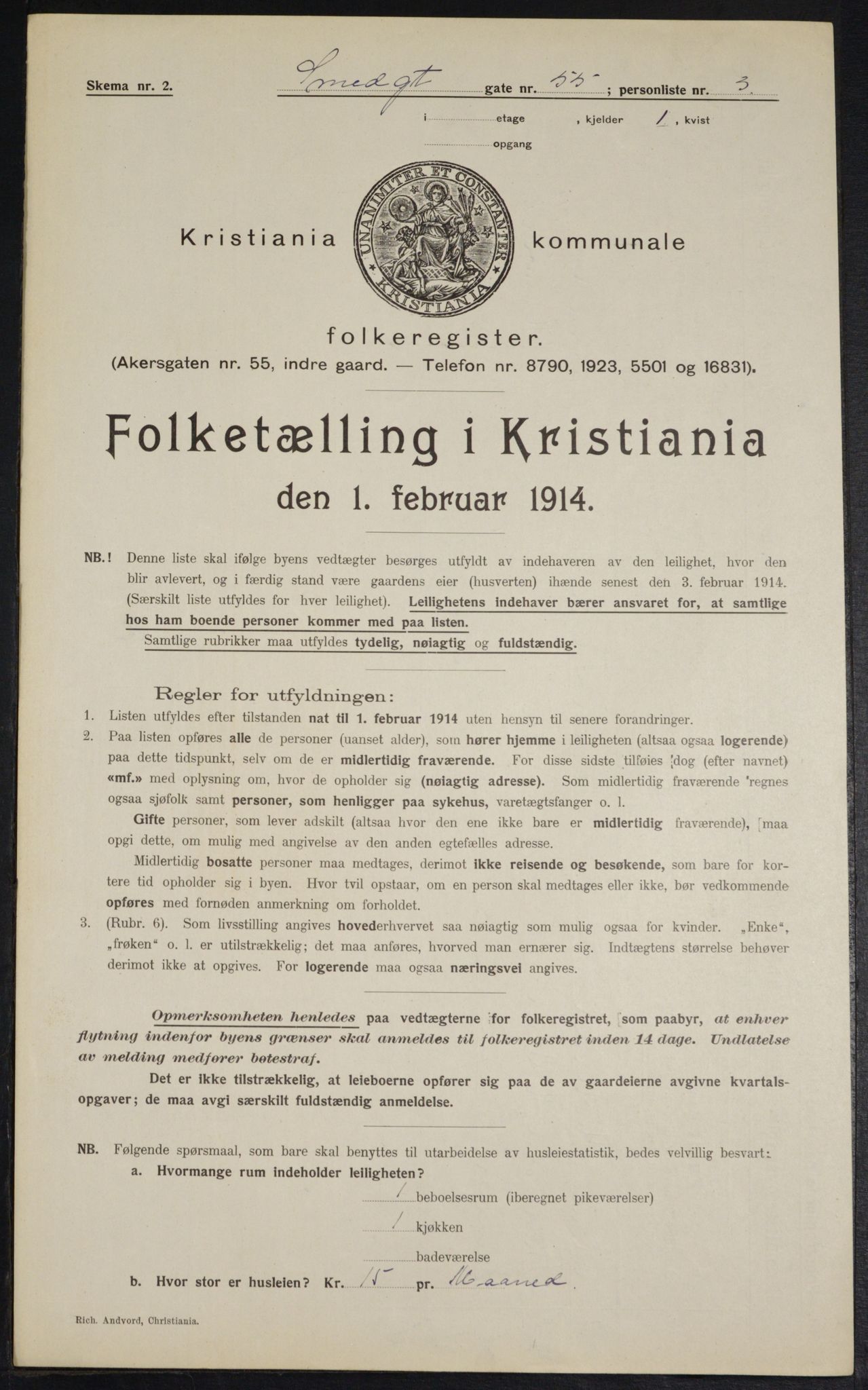 OBA, Municipal Census 1914 for Kristiania, 1914, p. 97555