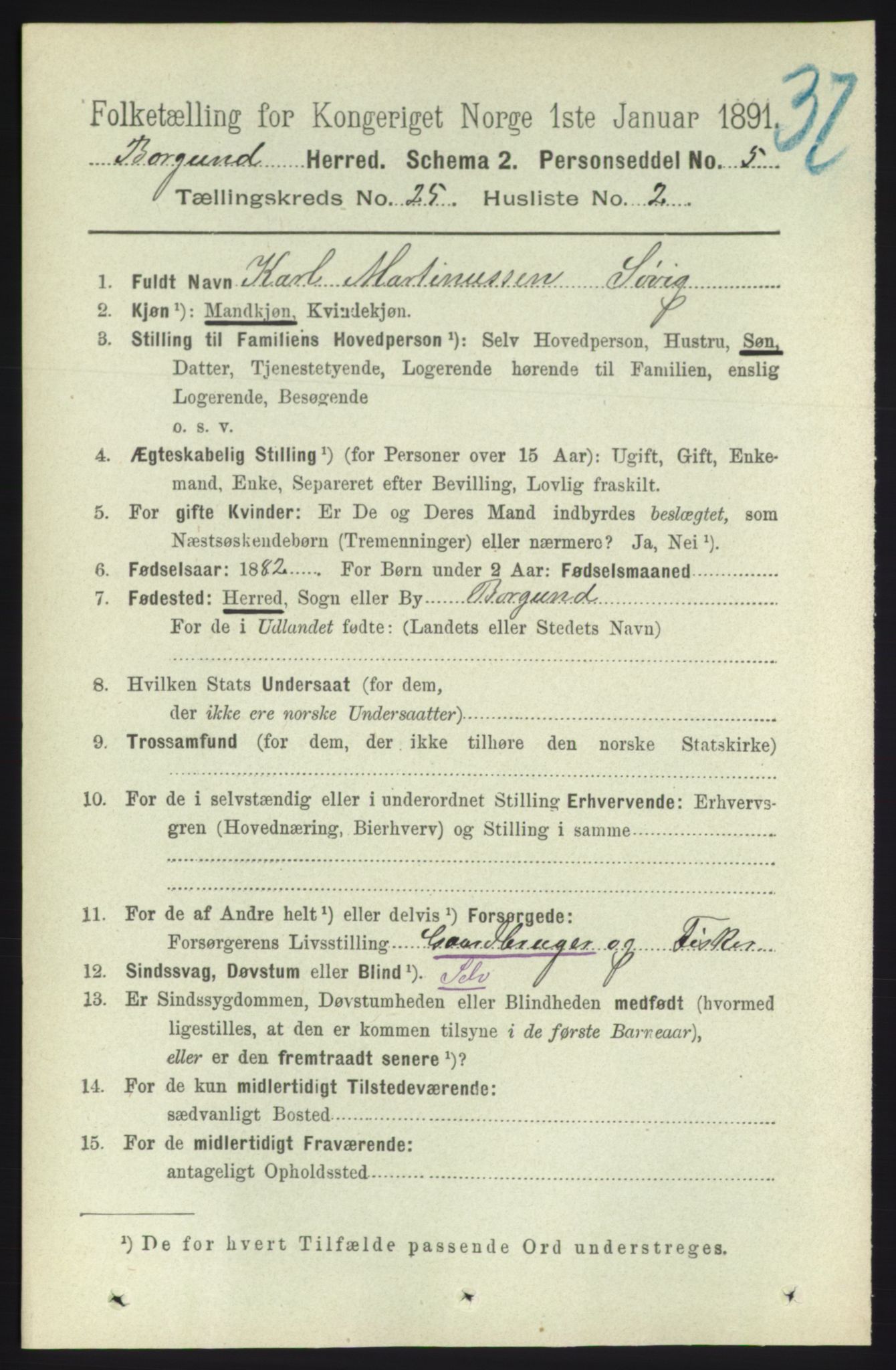 RA, 1891 census for 1531 Borgund, 1891, p. 7263