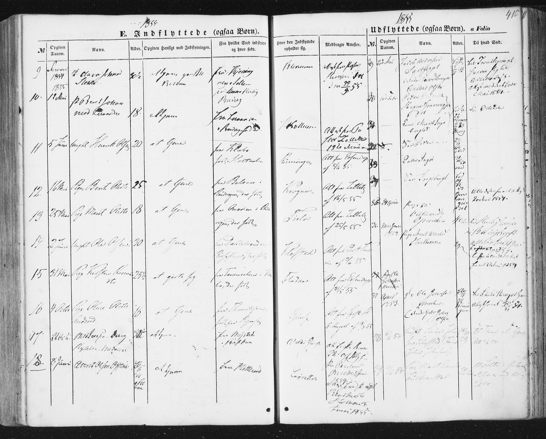Ministerialprotokoller, klokkerbøker og fødselsregistre - Sør-Trøndelag, SAT/A-1456/691/L1076: Parish register (official) no. 691A08, 1852-1861, p. 415