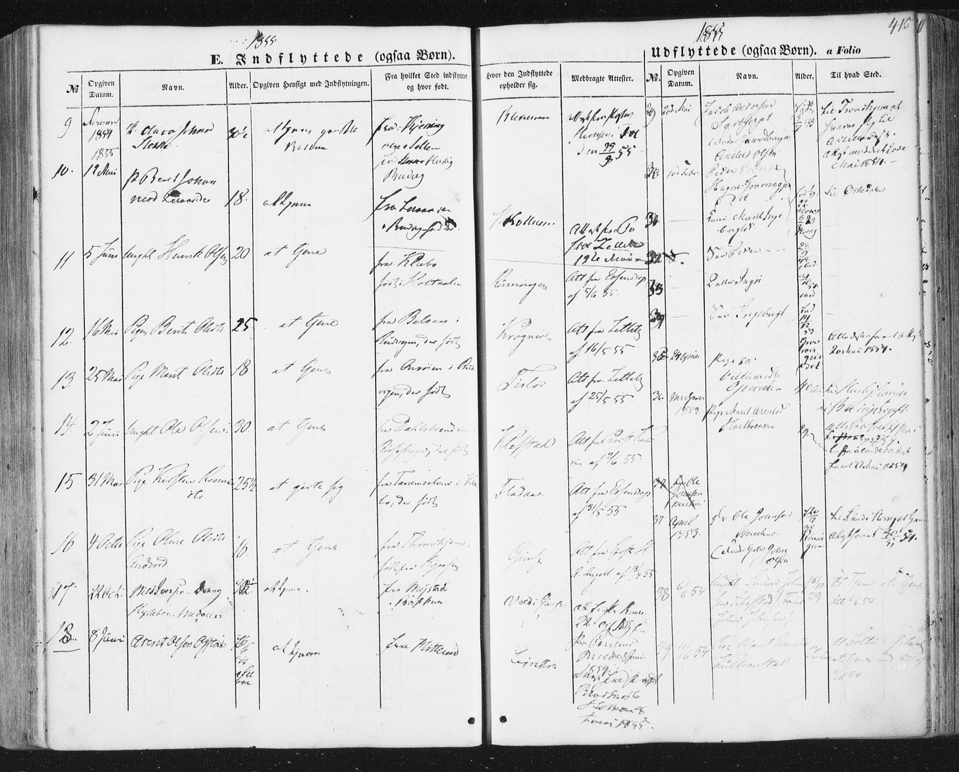 Ministerialprotokoller, klokkerbøker og fødselsregistre - Sør-Trøndelag, AV/SAT-A-1456/691/L1076: Parish register (official) no. 691A08, 1852-1861, p. 415