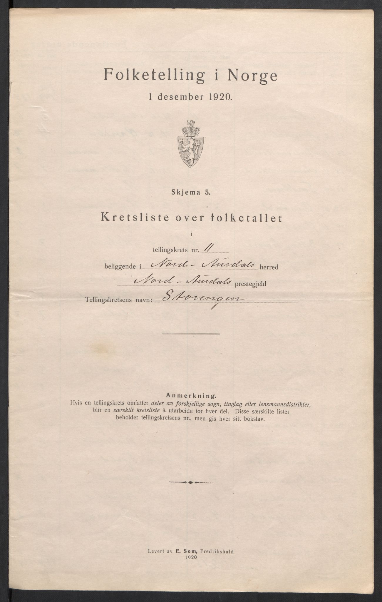 SAH, 1920 census for Nord-Aurdal, 1920, p. 45