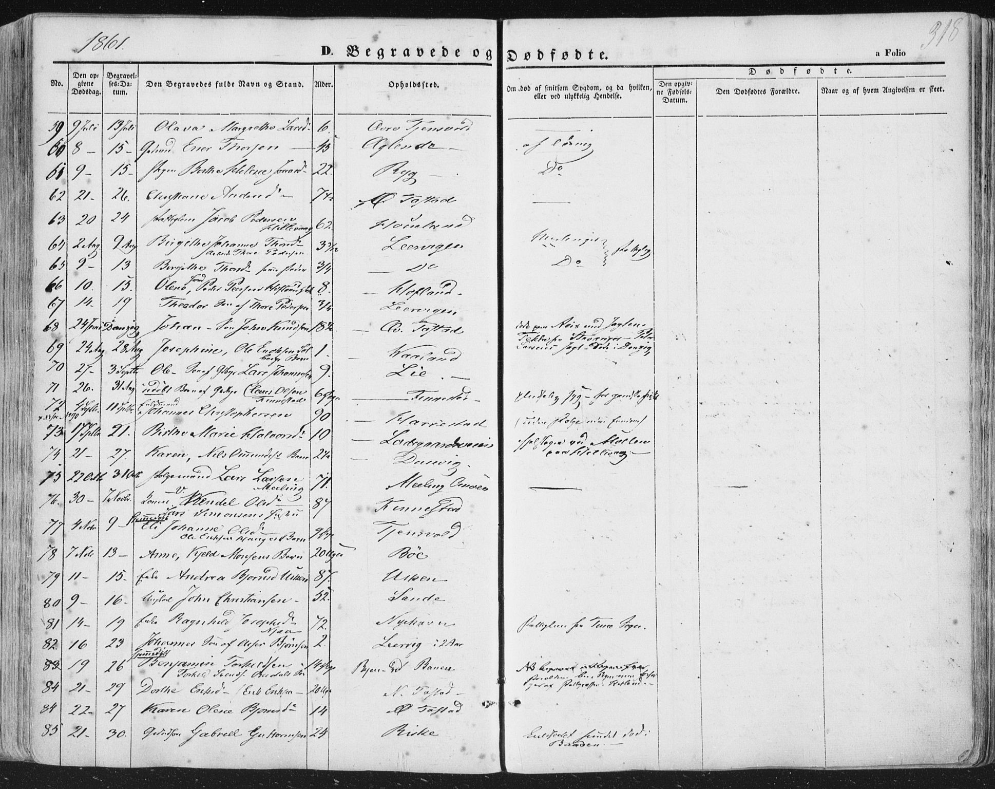 Hetland sokneprestkontor, AV/SAST-A-101826/30/30BA/L0002: Parish register (official) no. A 2, 1849-1869, p. 318