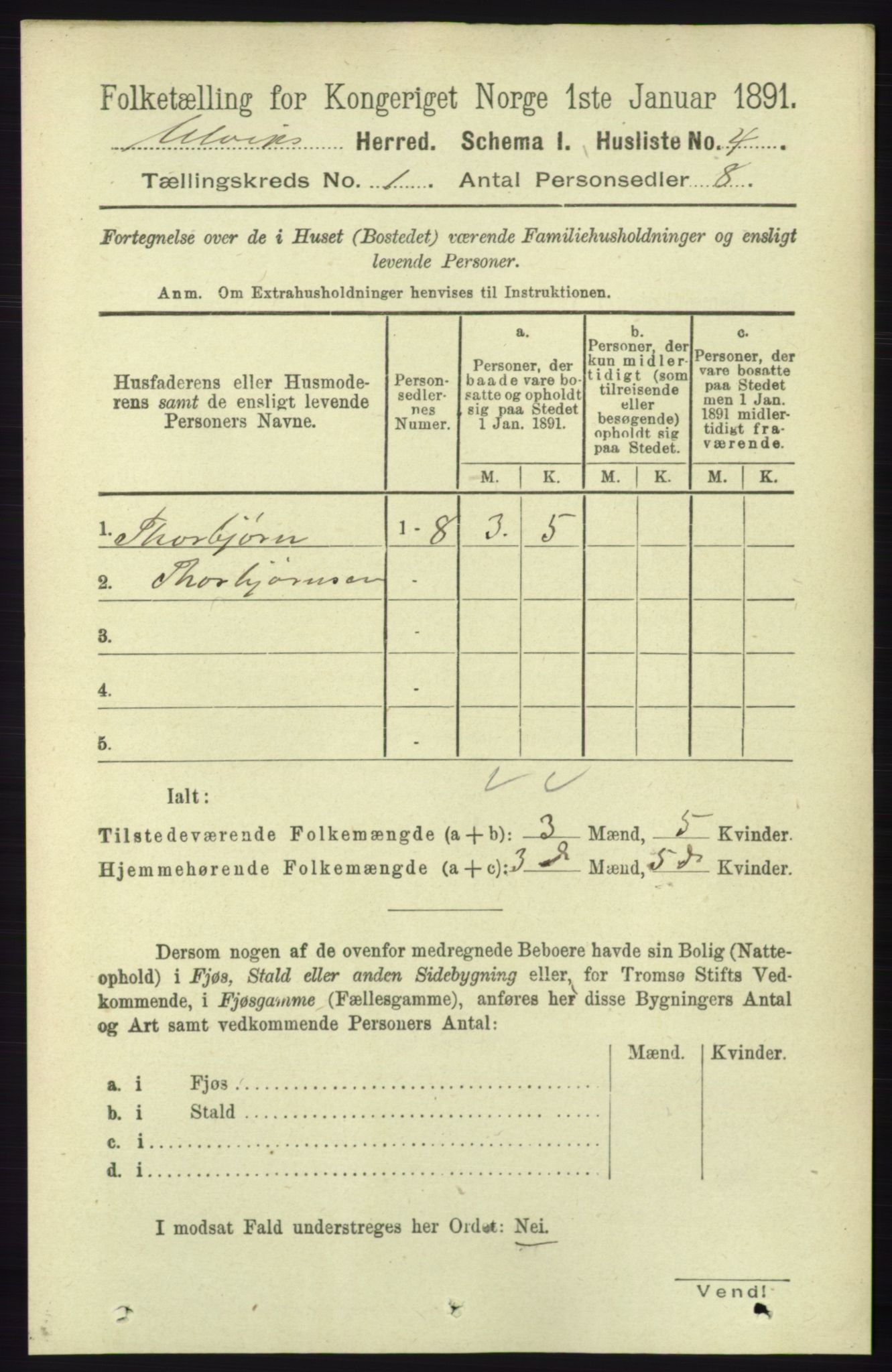 RA, 1891 census for 1233 Ulvik, 1891, p. 44