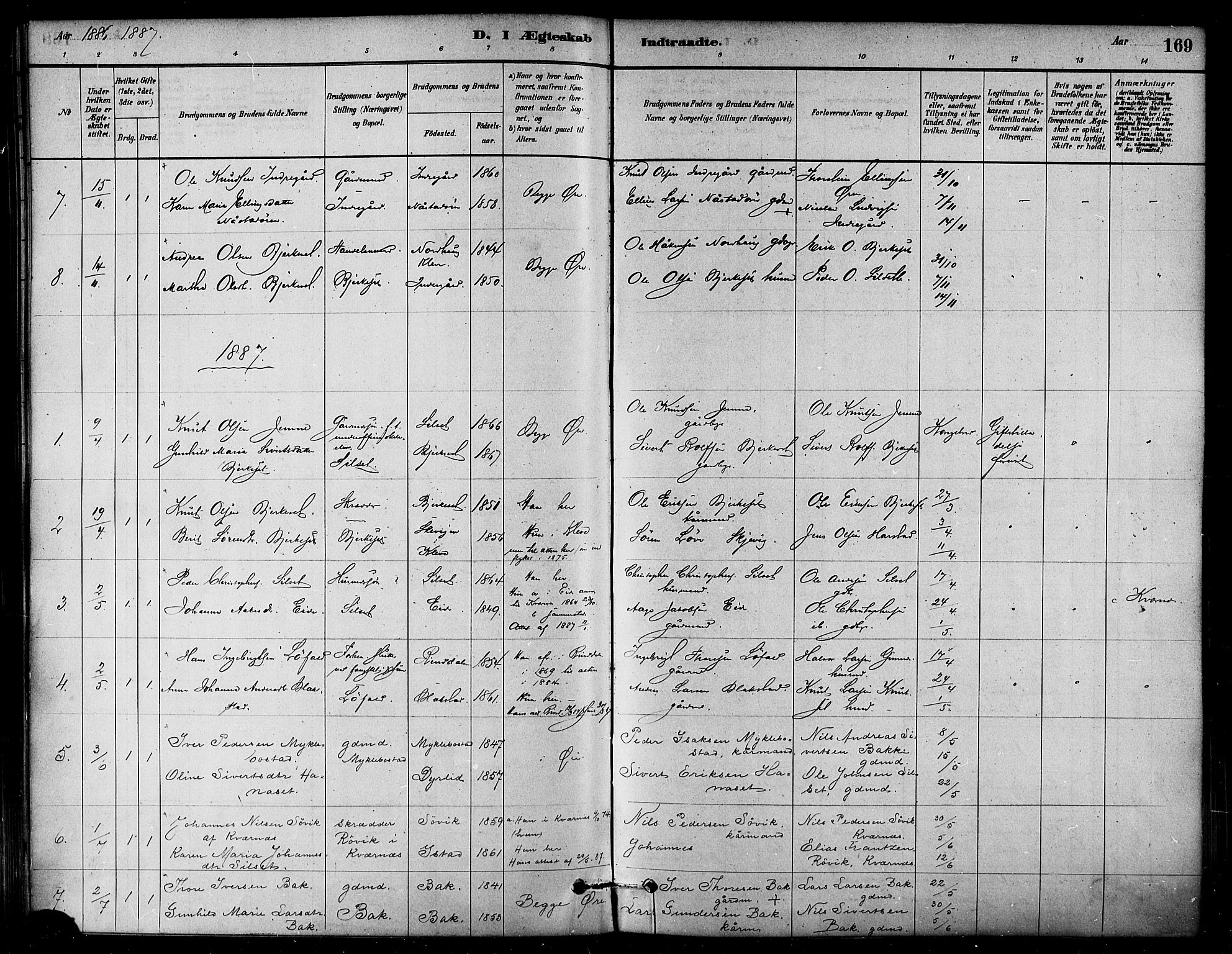 Ministerialprotokoller, klokkerbøker og fødselsregistre - Møre og Romsdal, SAT/A-1454/584/L0967: Parish register (official) no. 584A07, 1879-1894, p. 169