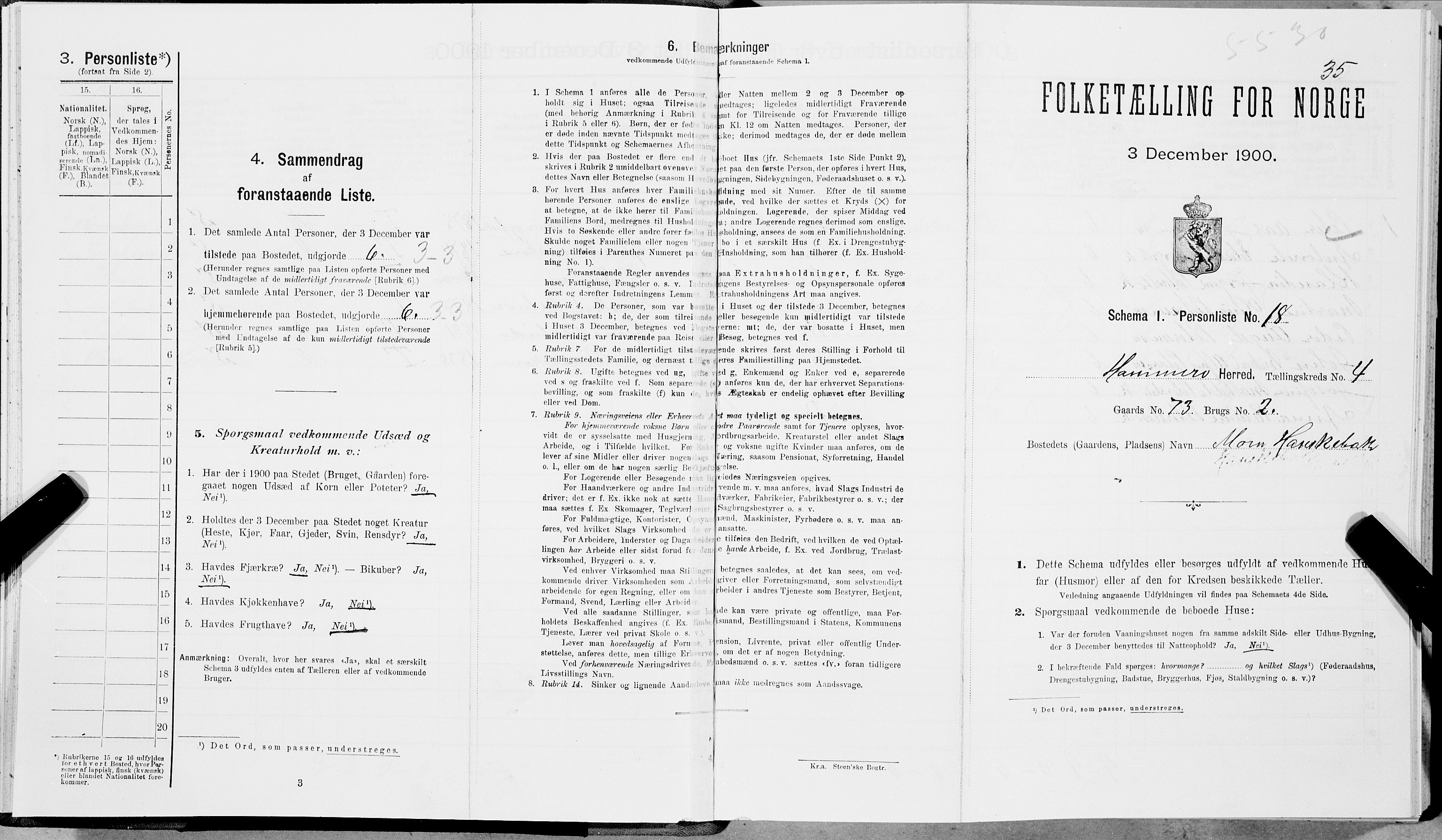 SAT, 1900 census for Hamarøy, 1900, p. 524