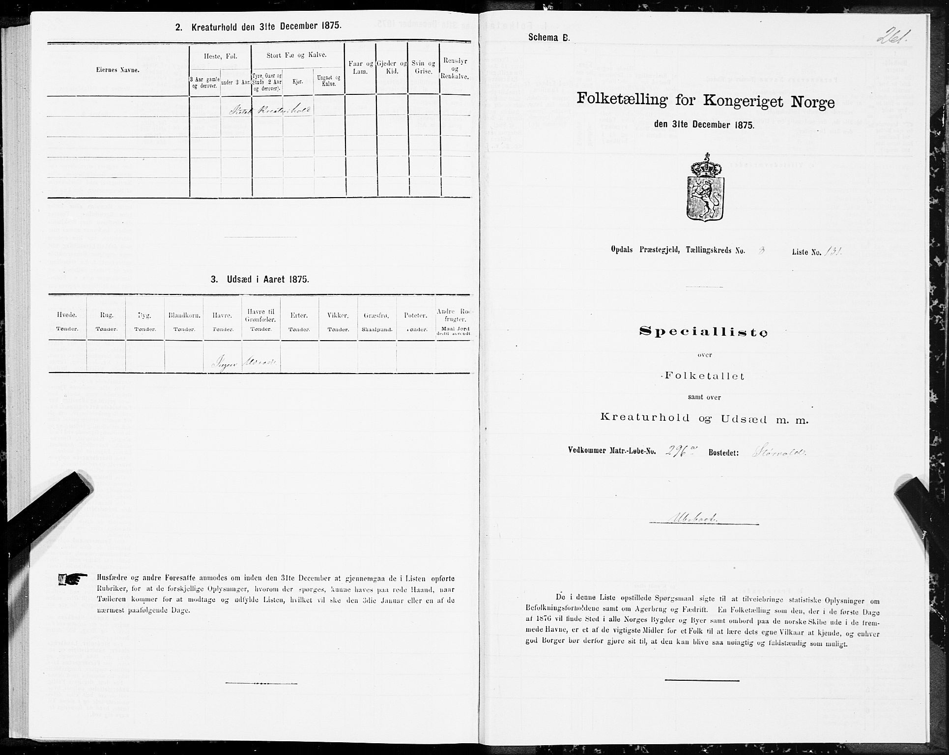 SAT, 1875 census for 1634P Oppdal, 1875, p. 5261