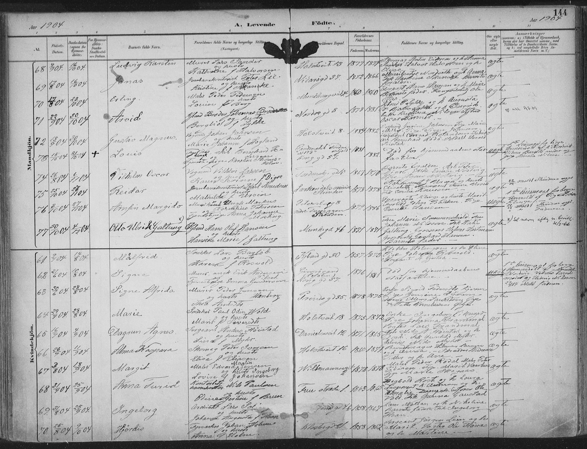 Ministerialprotokoller, klokkerbøker og fødselsregistre - Sør-Trøndelag, SAT/A-1456/601/L0062: Parish register (official) no. 601A30, 1891-1911, p. 144
