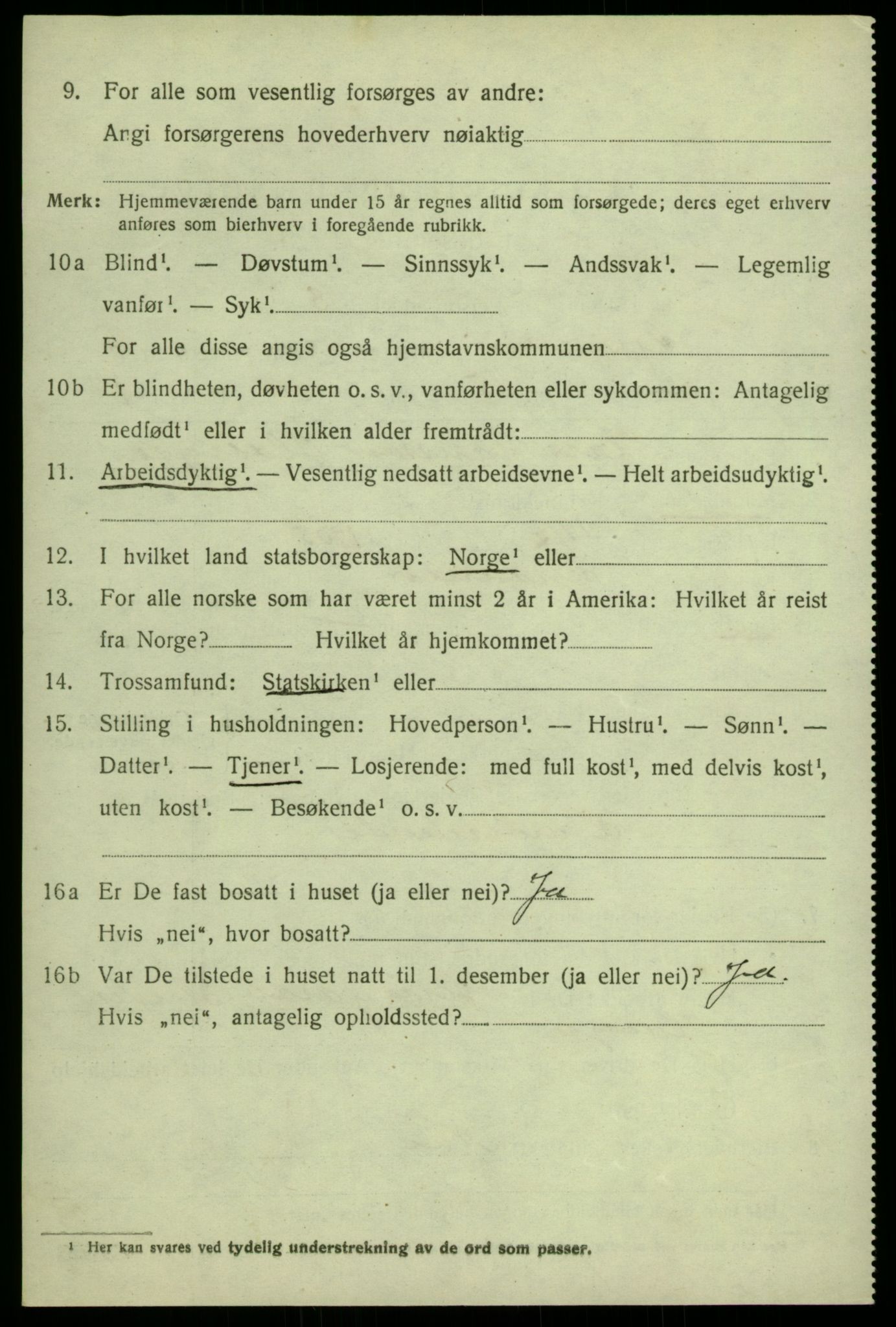 SAB, 1920 census for Granvin, 1920, p. 1419