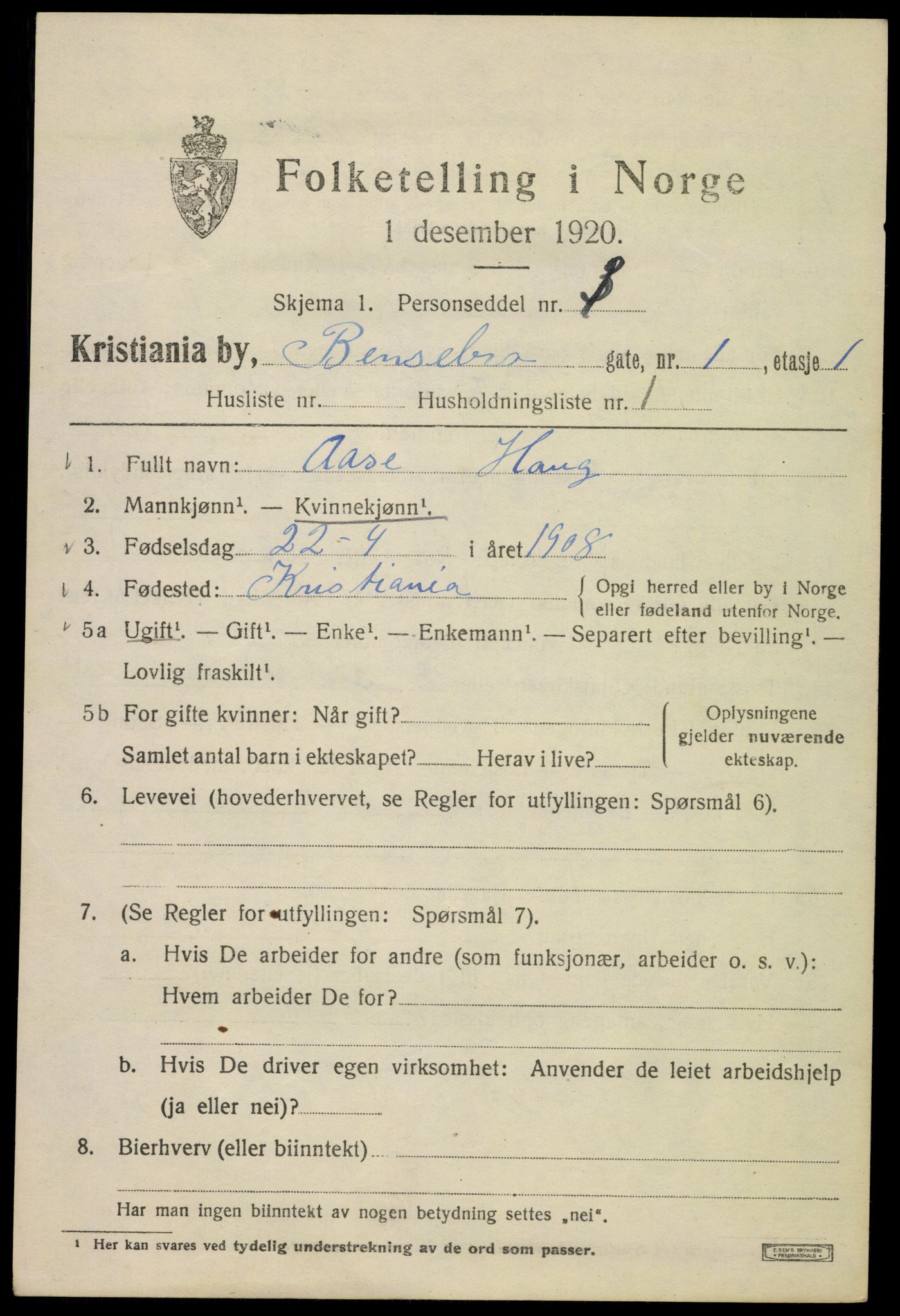 SAO, 1920 census for Kristiania, 1920, p. 150651