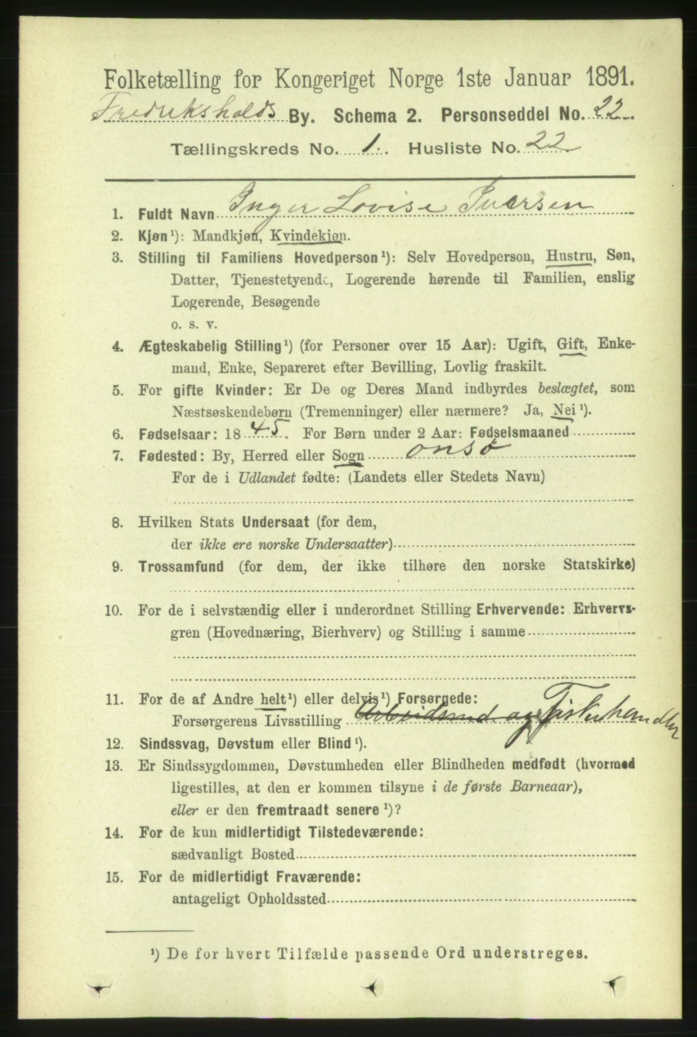 RA, 1891 census for 0101 Fredrikshald, 1891, p. 2133