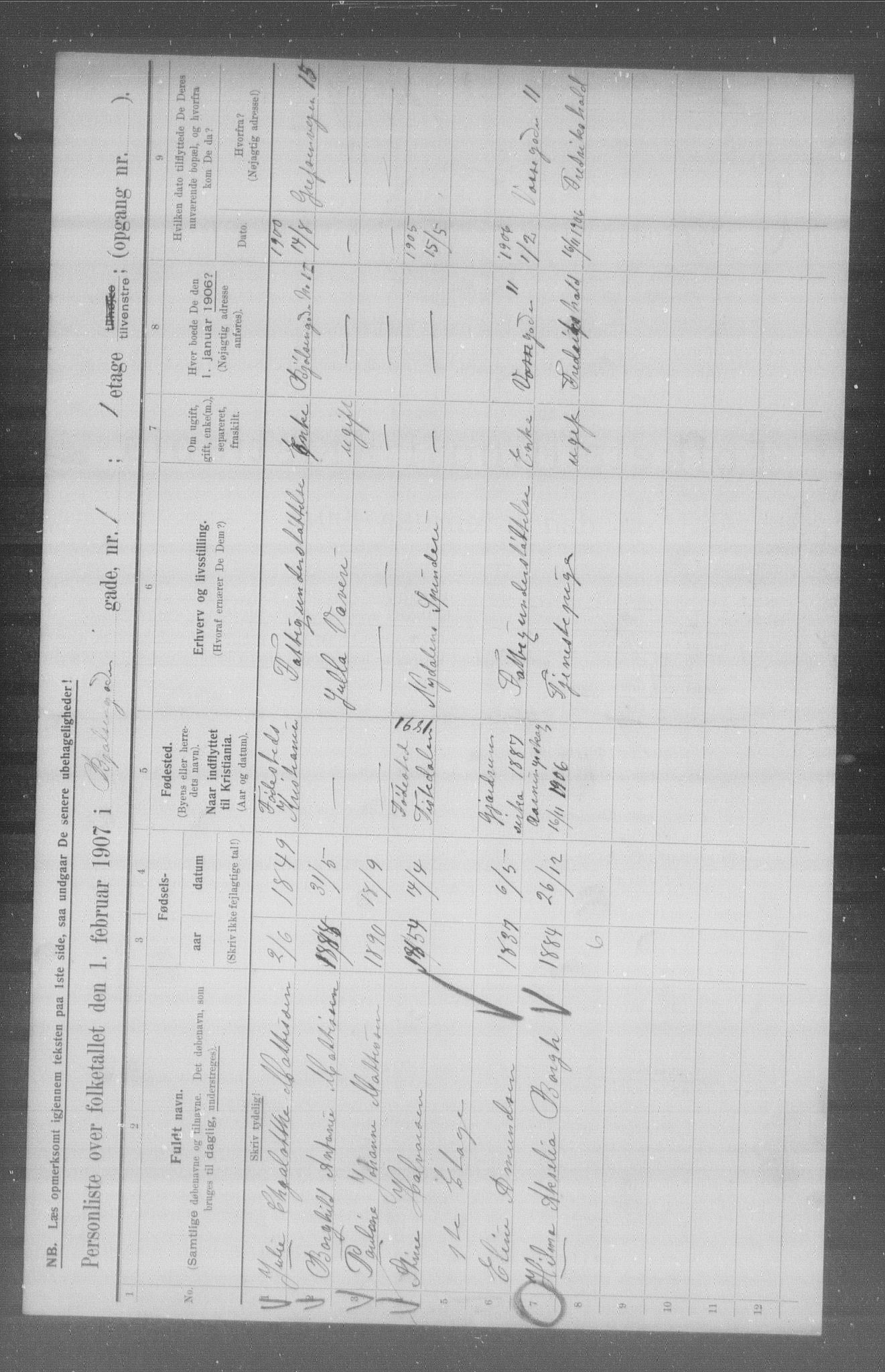 OBA, Municipal Census 1907 for Kristiania, 1907, p. 3376