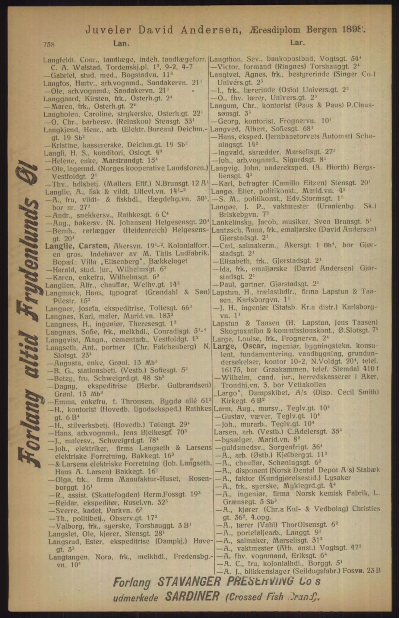 Kristiania/Oslo adressebok, PUBL/-, 1915, p. 758