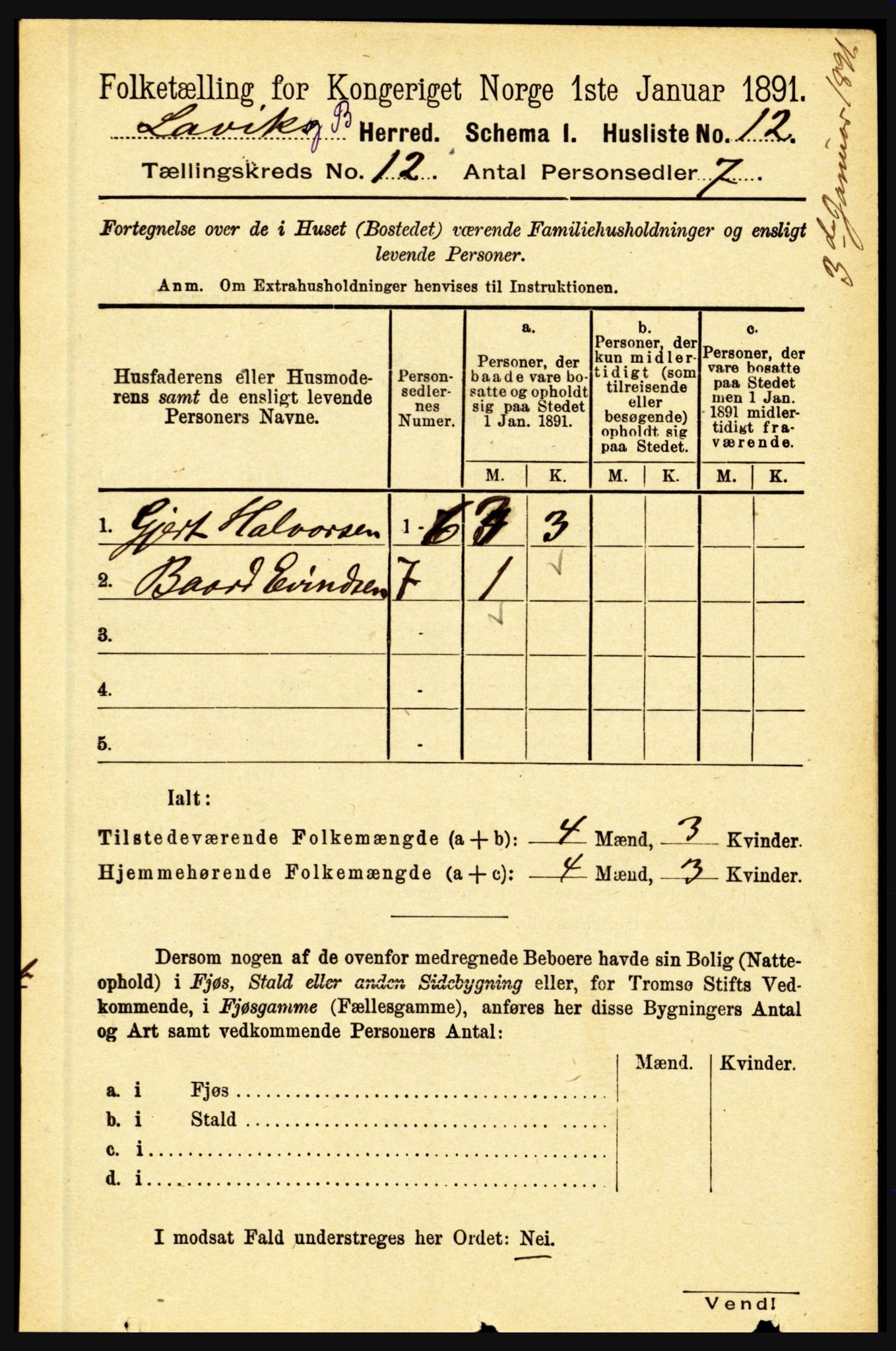 RA, 1891 census for 1415 Lavik og Brekke, 1891, p. 2340